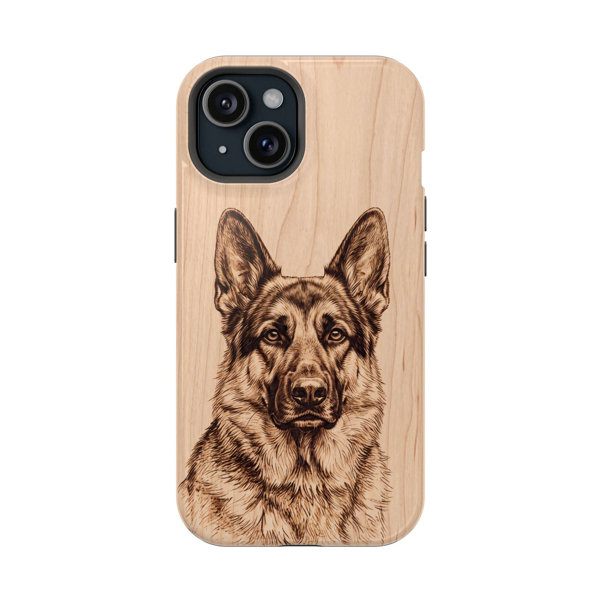 German Shepherd Phone Case | Pyrography Art — Tough Magnetic Case with Wireless Charging