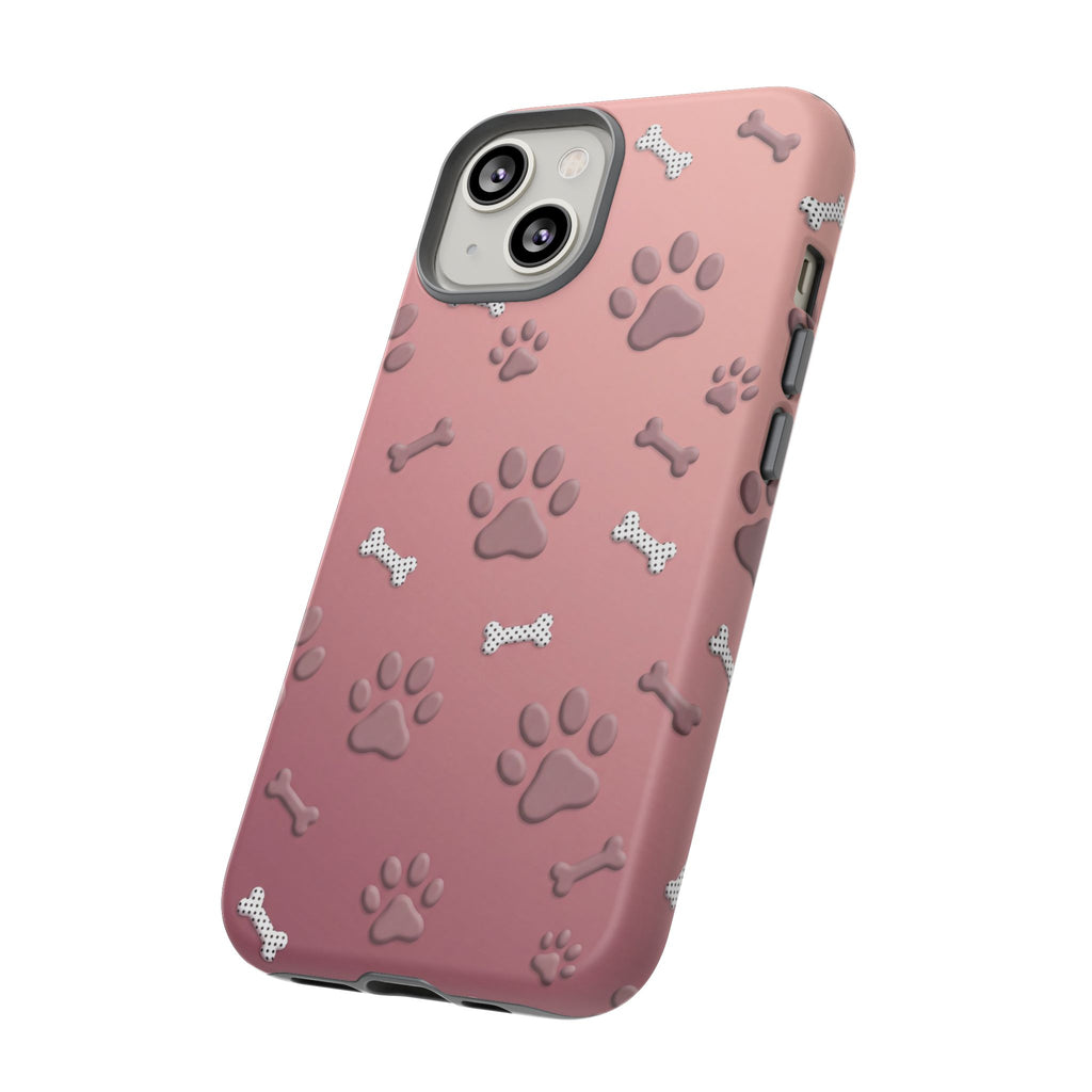 iPhone & Samsung Phone Case | Paw Print & Bone  | Dusty Rose Pattern Case for Frenchie Lovers