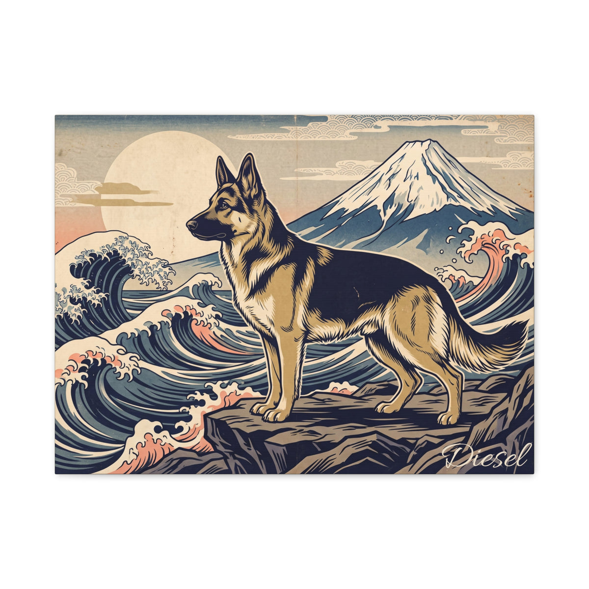 German Shepherd Personalized Canvas | Japanese Great Wave Ukiyo-e Wall Art