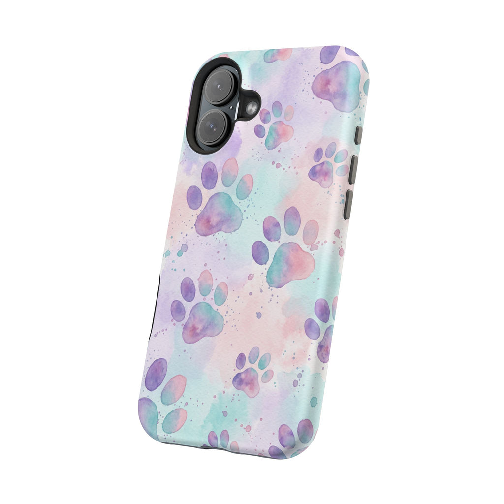 Watercolor Paw Print Phone Case — Impact-Resistant Wireless Charging Cover