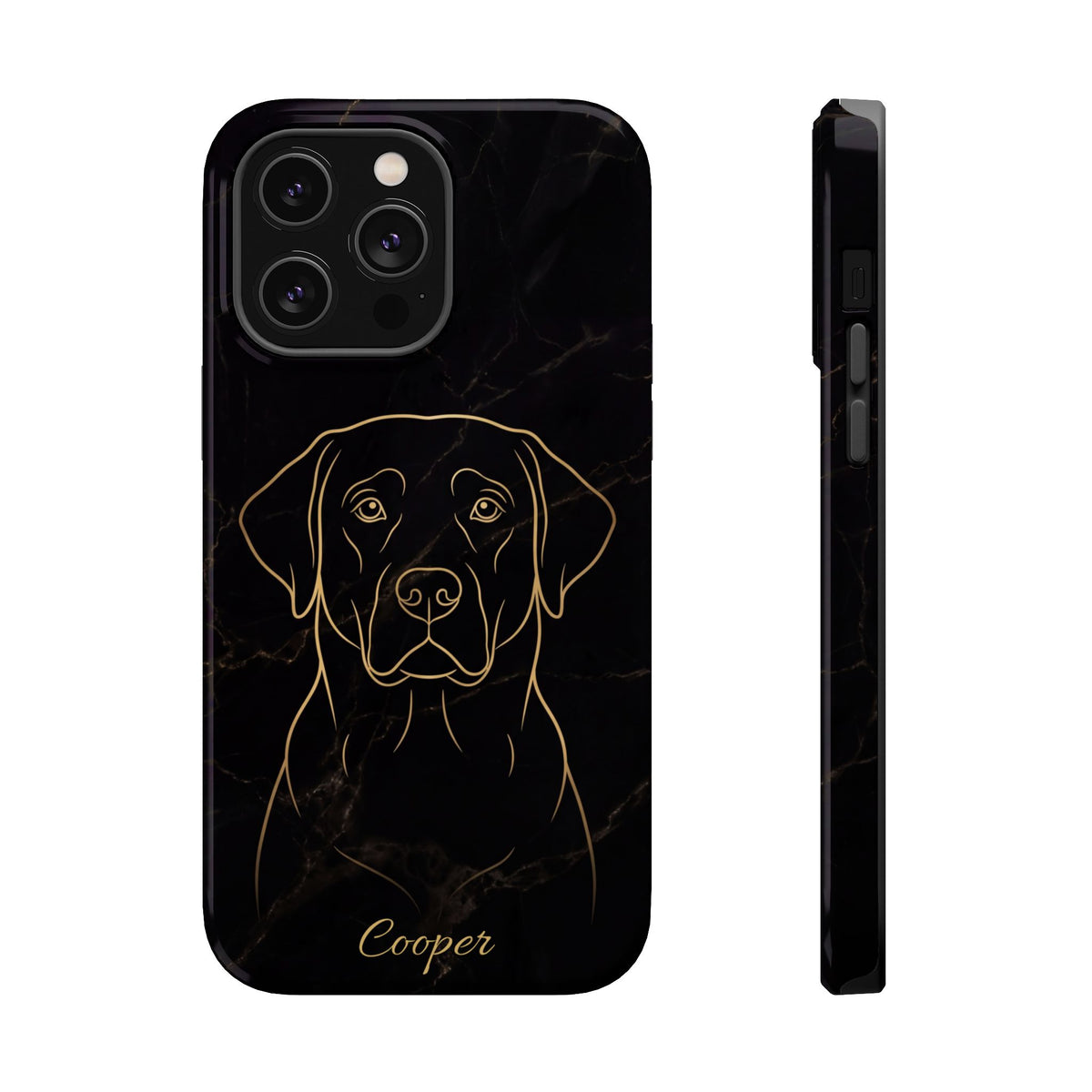 Personalized Gold Line Art Labrador Phone Case — Tough Magnetic Case with Wireless Charging