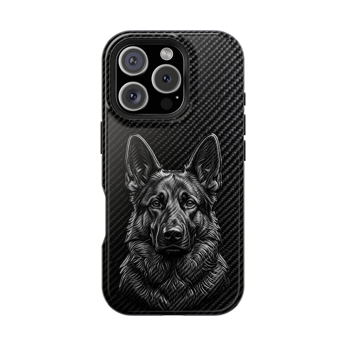 German Shepherd Phone Case | Black Carbon Art — Tough Magnetic Case with Wireless Charging