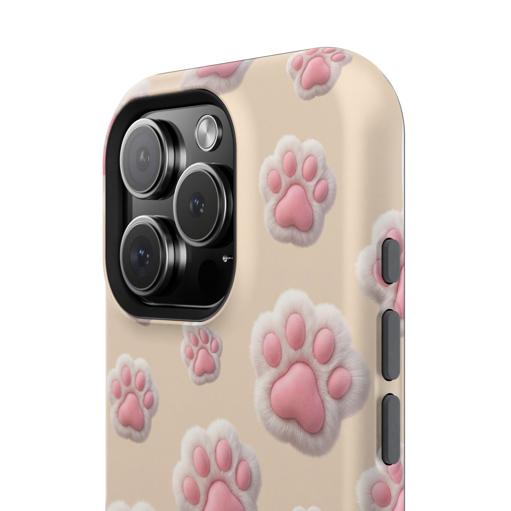 Pink Paw Print Phone Case — Impact-Resistant Wireless Charging Cover