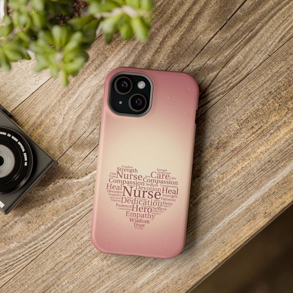 Nurse Heart Word Art Phone Case — Impact-Resistant Wireless Charging Cover