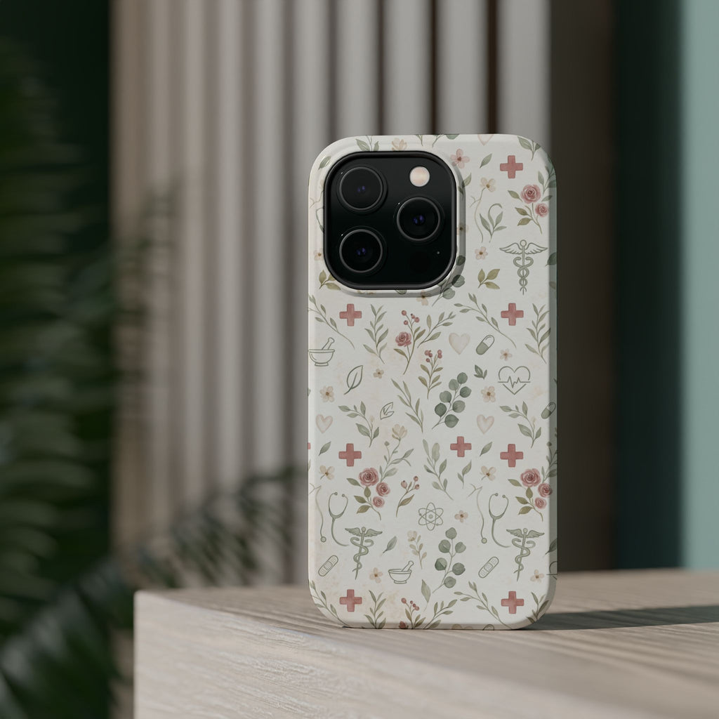 Floral Nurse Phone Case — Impact-Resistant Wireless Charging Cover