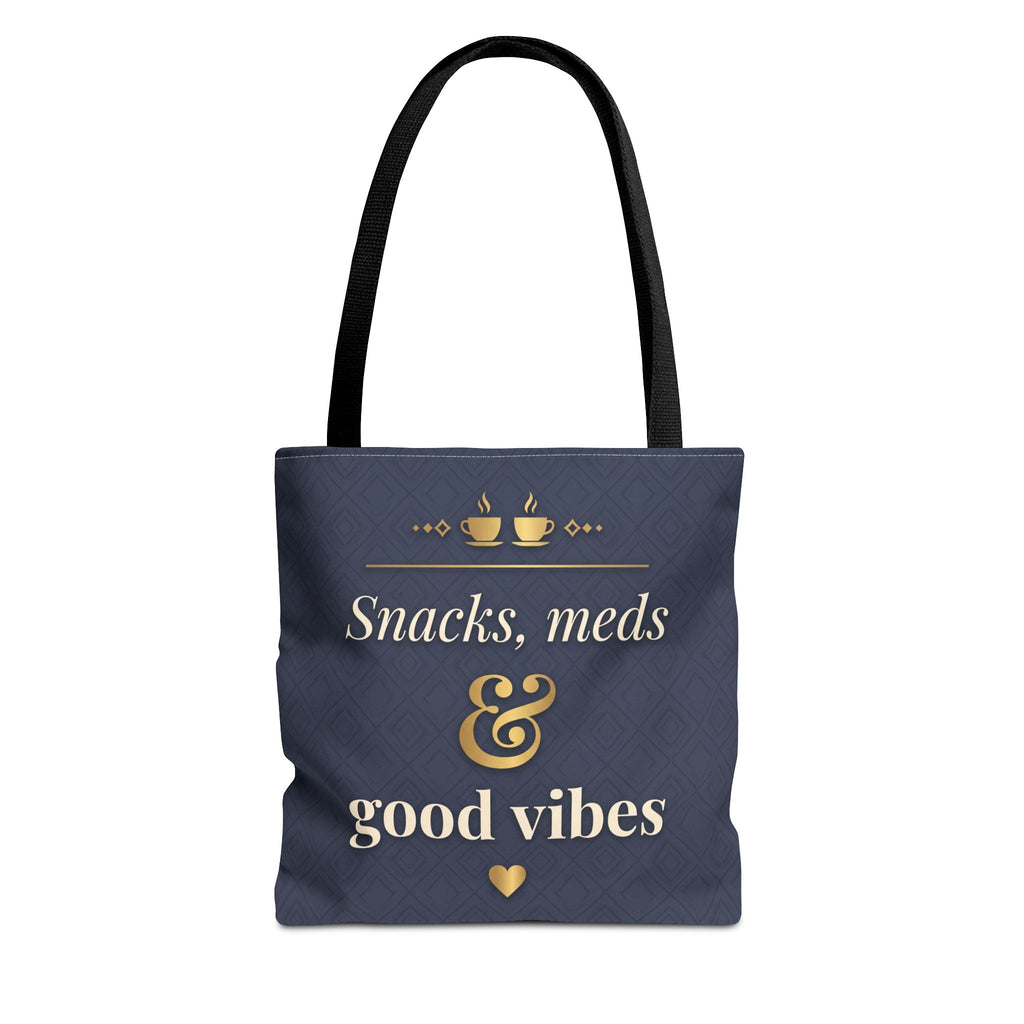 Snacks Meds & Good Vibes Tote | Funny Nurse Gift Tote Bag | Healthcare Worker Humour Gift | Premium Polyester Carry-All