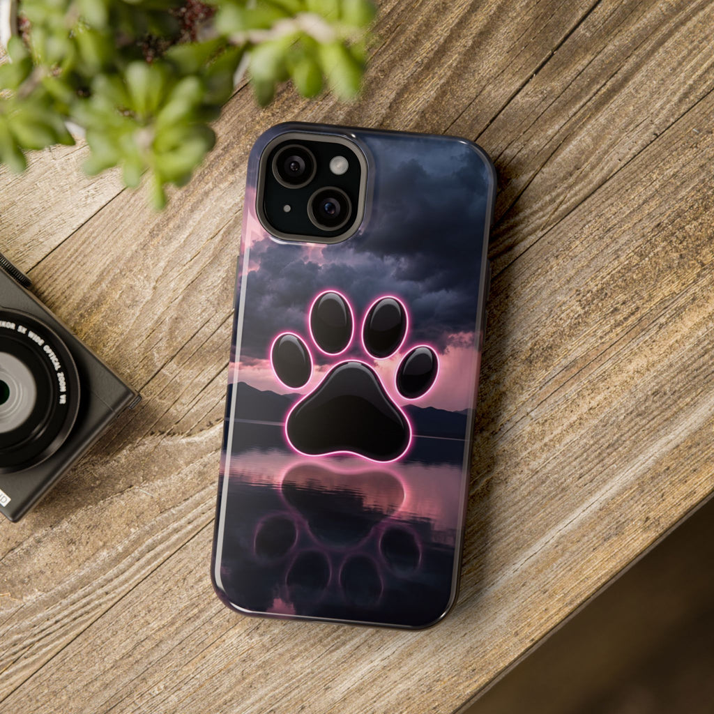 Neon Paw Print Phone Case — Impact-Resistant Wireless Charging Cover