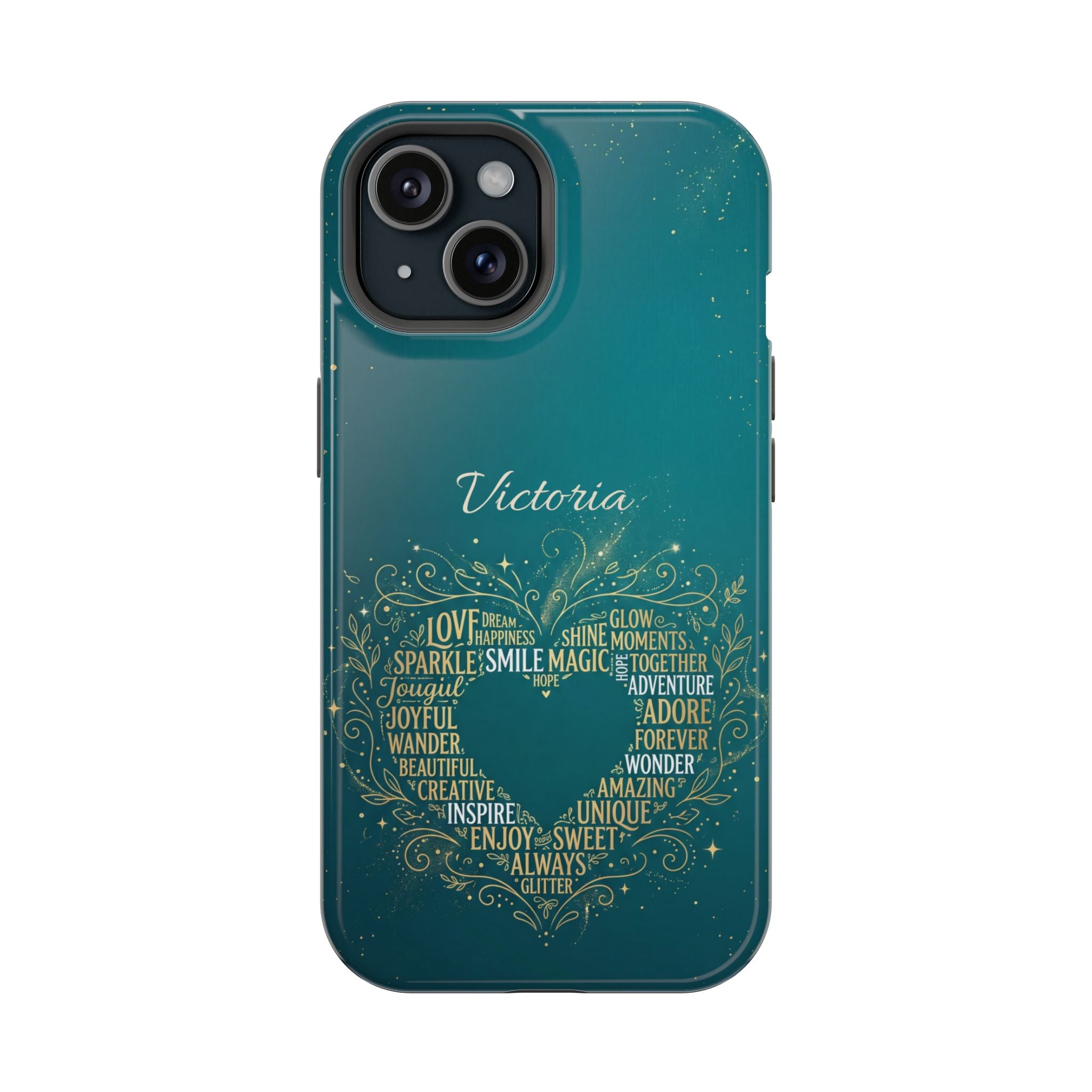 Personalized Teacher Heart Word Art Phone Case — Impact-Resistant Wireless Charging Cover