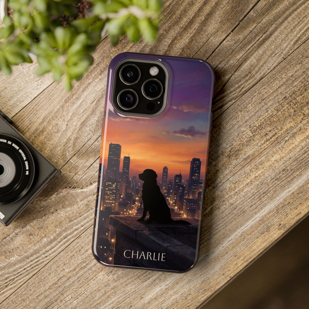 Personalized Golden Retriever City Skyline Phone Case — Wireless Charging Cover