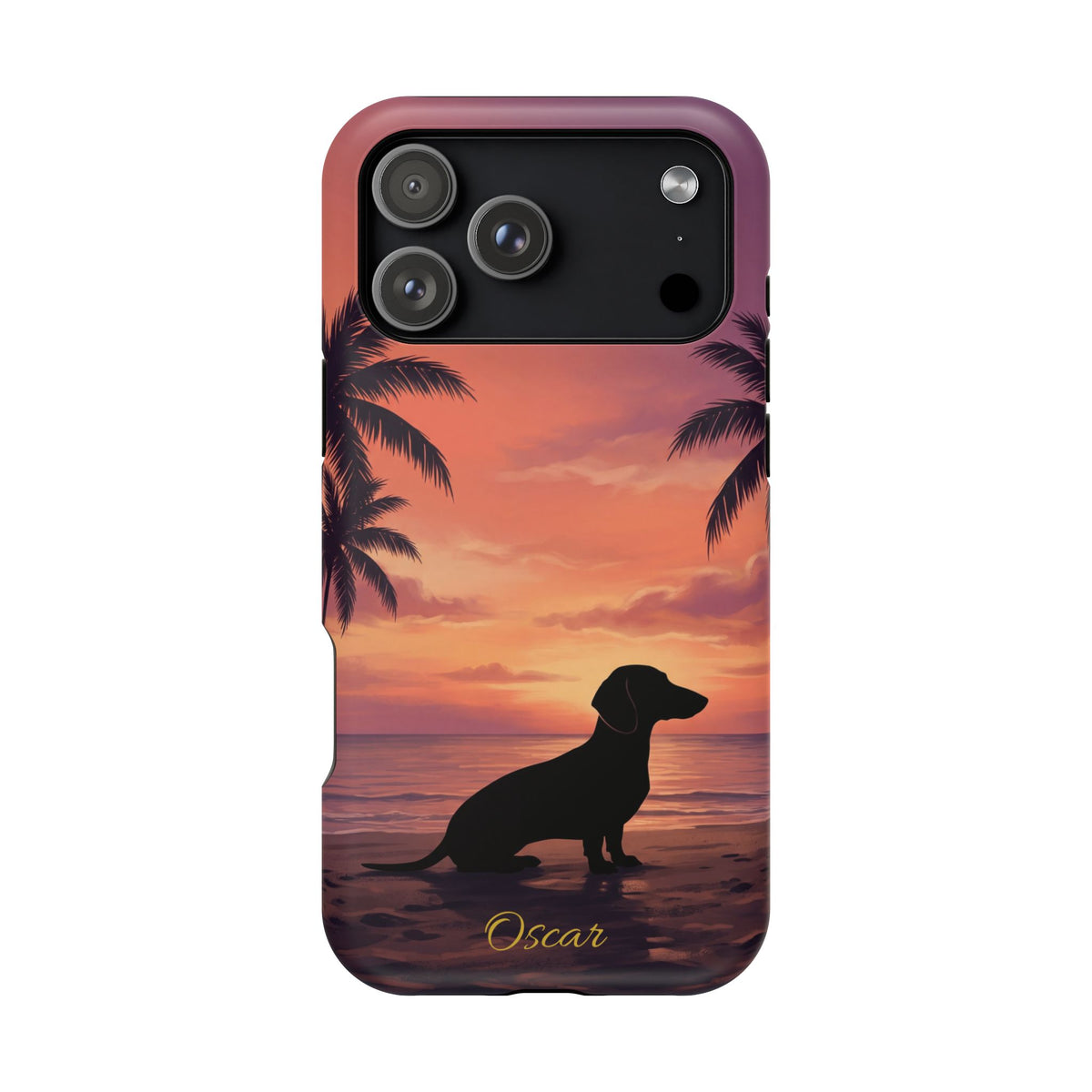 Personalized Dachshund Tropical Beach Sunset Phone Case — Wireless Charging Cover