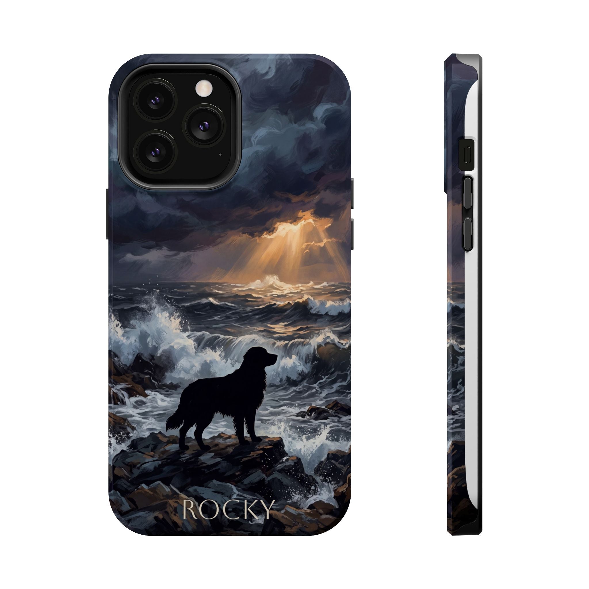 Personalized Golden Retriever Stormy Sea Phone Case — Wireless Charging Cover