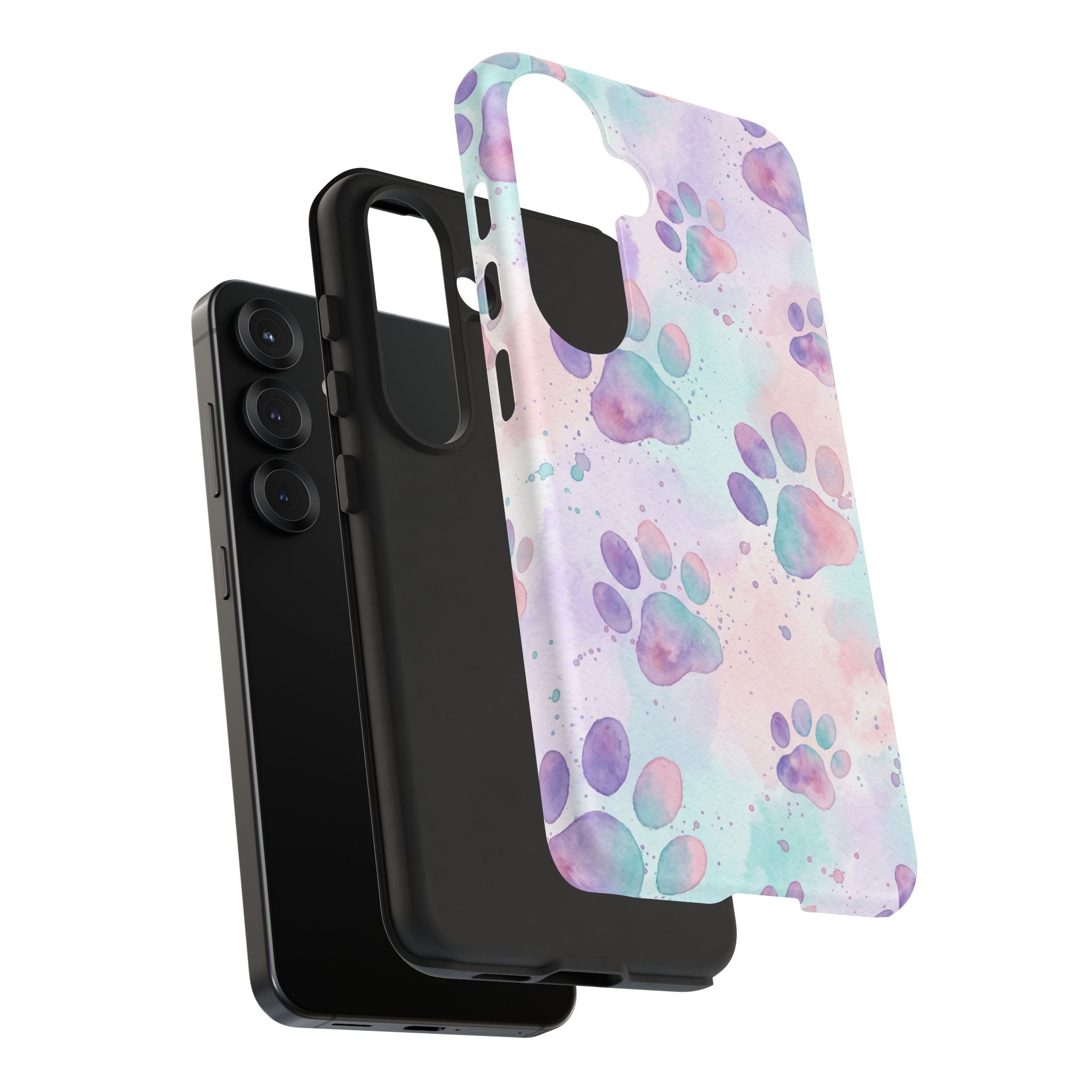 Watercolor Paw Print Phone Case | Pastel Purple, Teal & Pink Artistic Pattern | Samsung & iPhone
