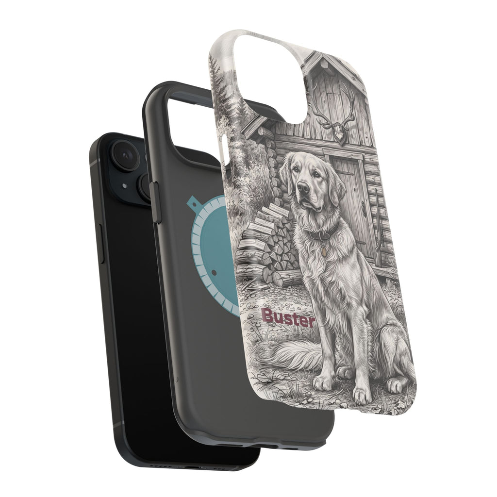 Personalized Golden Retriever Cabin Porch Phone Case — Wireless Charging Cover