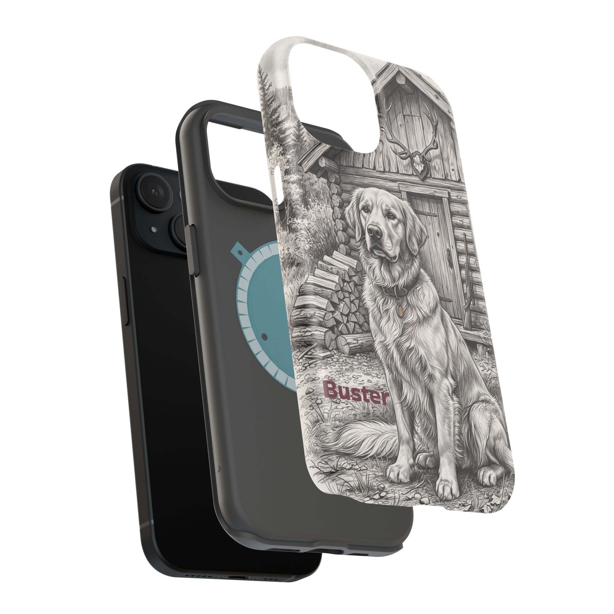 Personalized Golden Retriever Cabin Porch Phone Case — Wireless Charging Cover