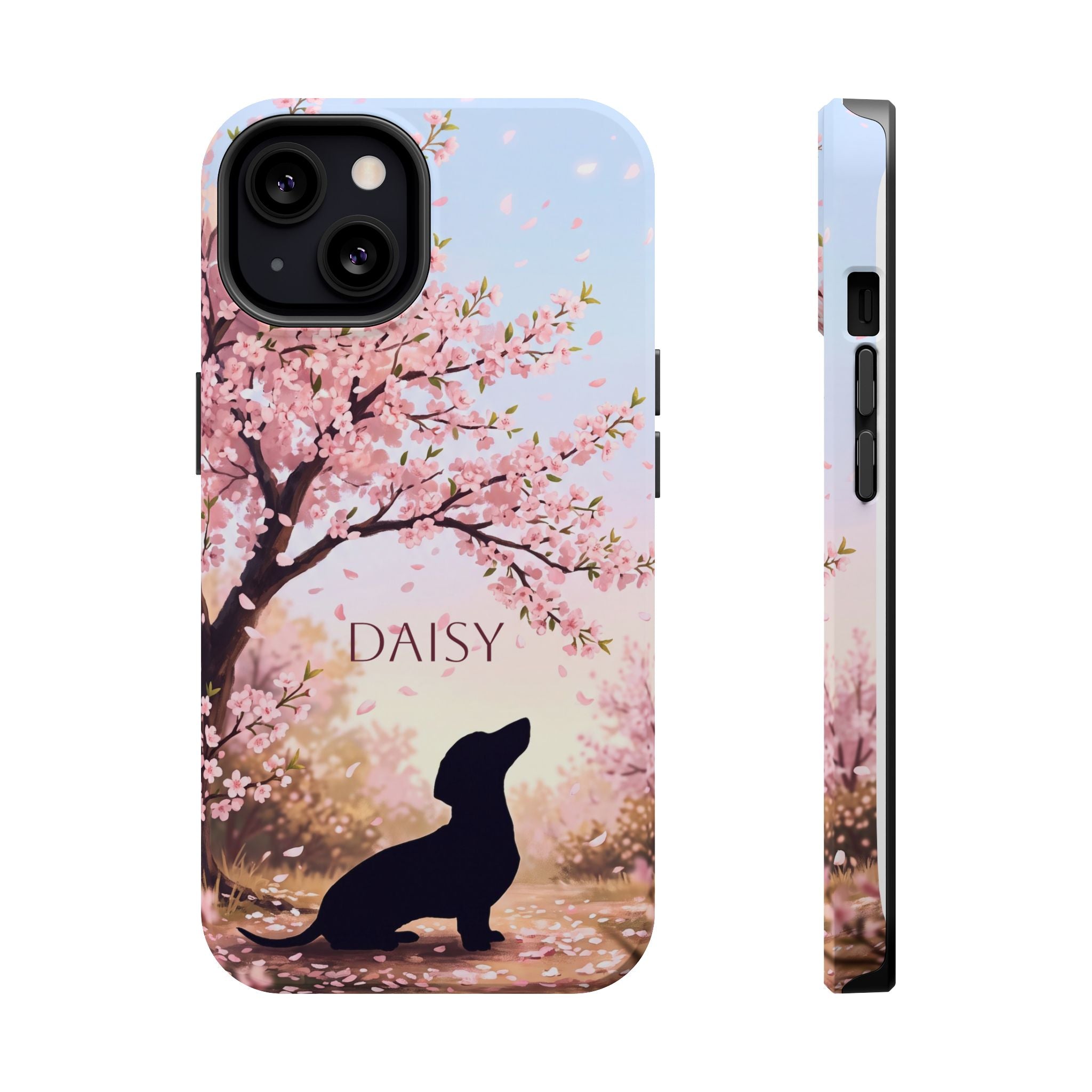 Personalized Dachshund Cherry Blossom Phone Case — Wireless Charging Cover