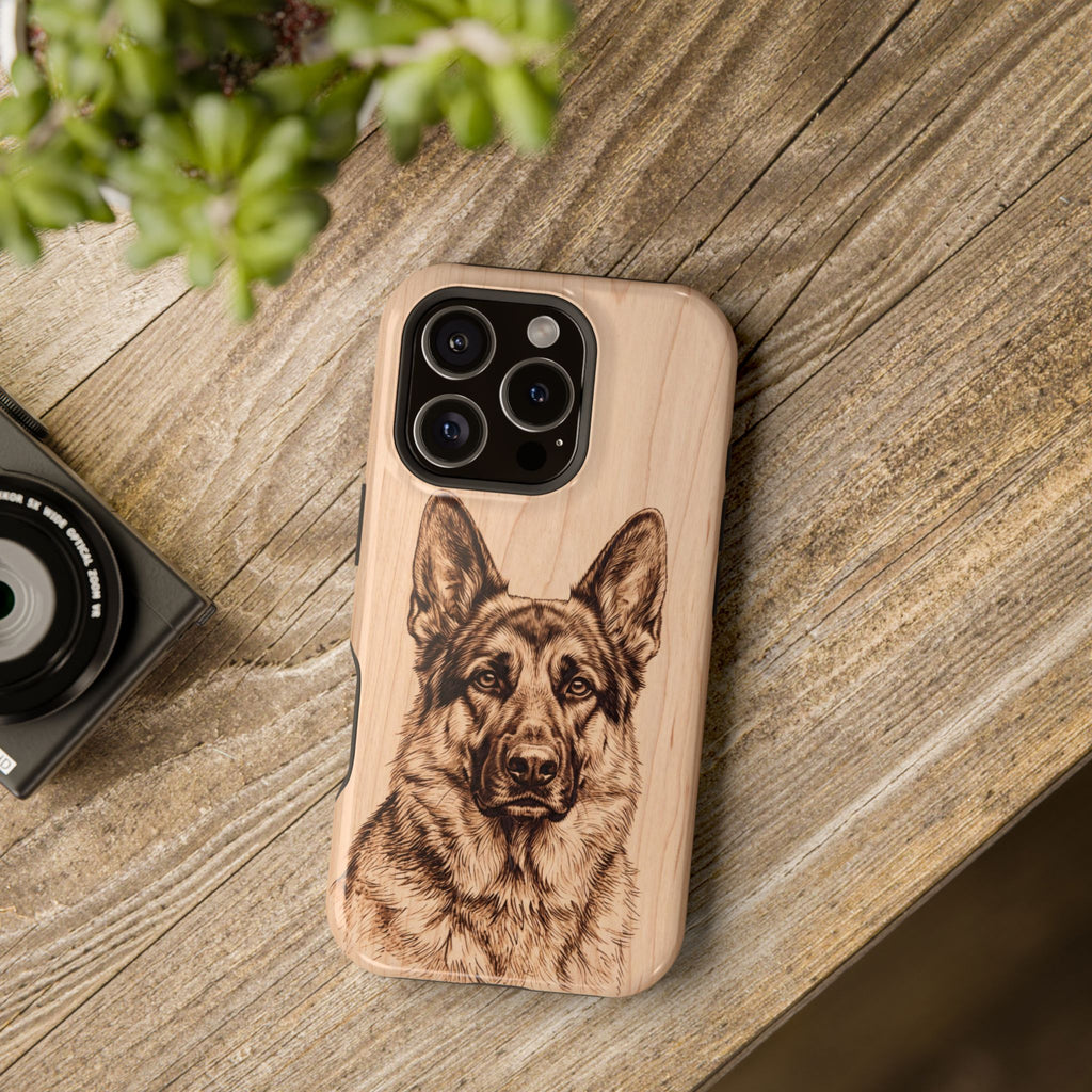 German Shepherd Phone Case | Pyrography Art — Tough Magnetic Case with Wireless Charging