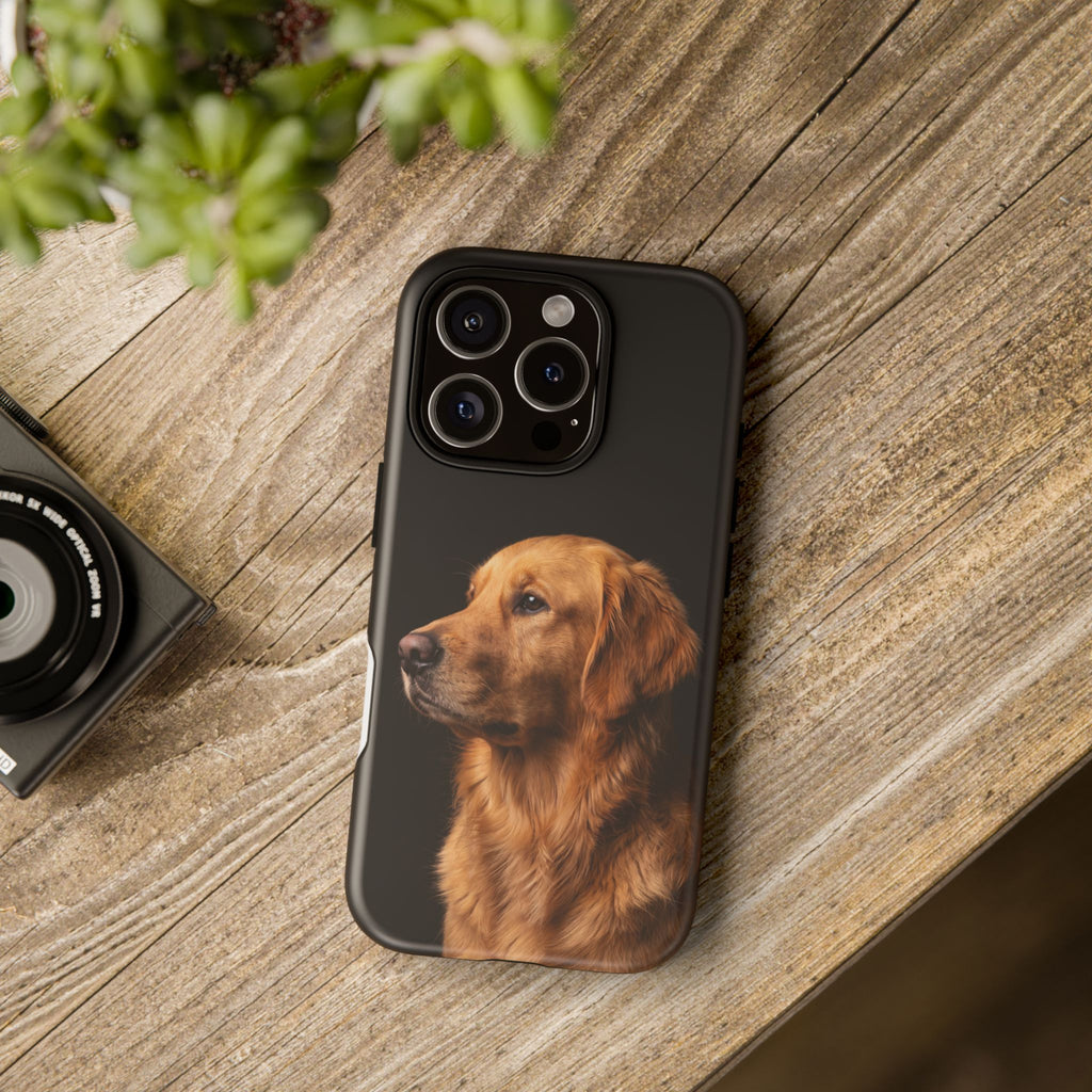 Golden Retriever Portrait Phone Case | Realistic Dog Photo on Black Background | iPhone & Samsung
