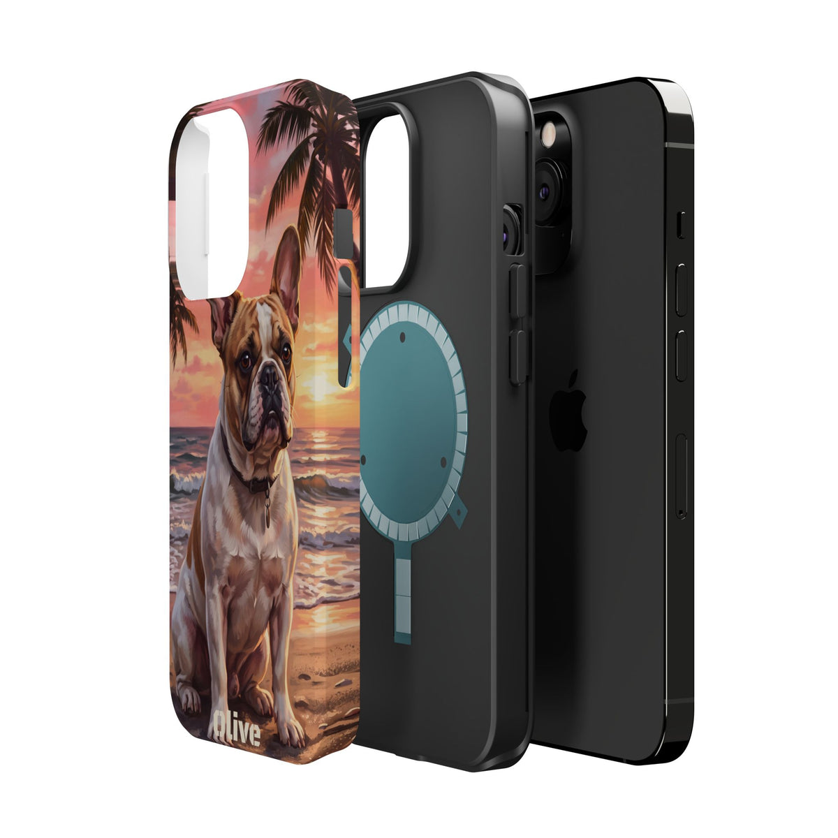Personalized French Bulldog Beach Portrait Phone Case — Wireless Charging Cover