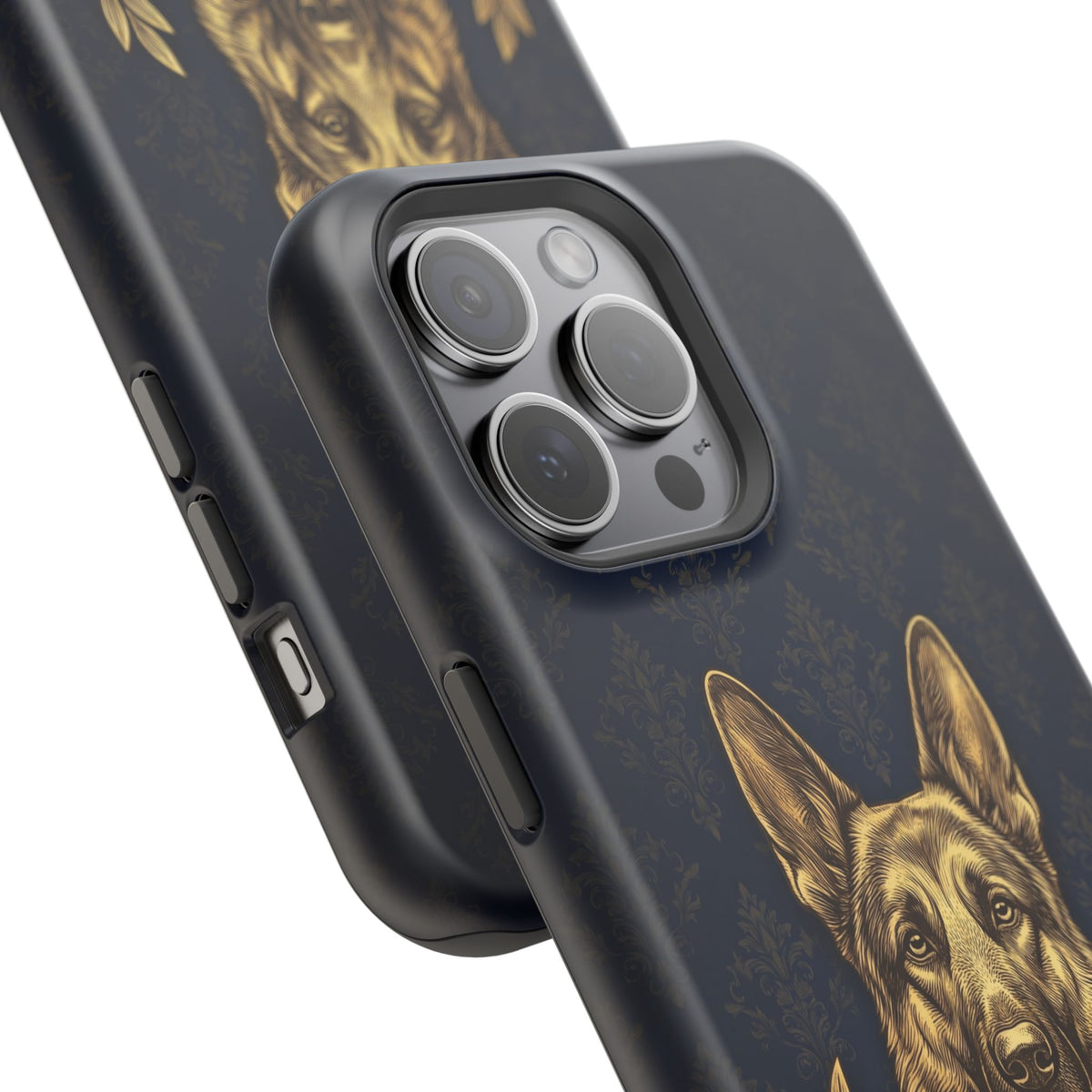 German Shepherd Phone Case | Navy Gold Laurel Art — Tough Magnetic Case with Wireless Charging