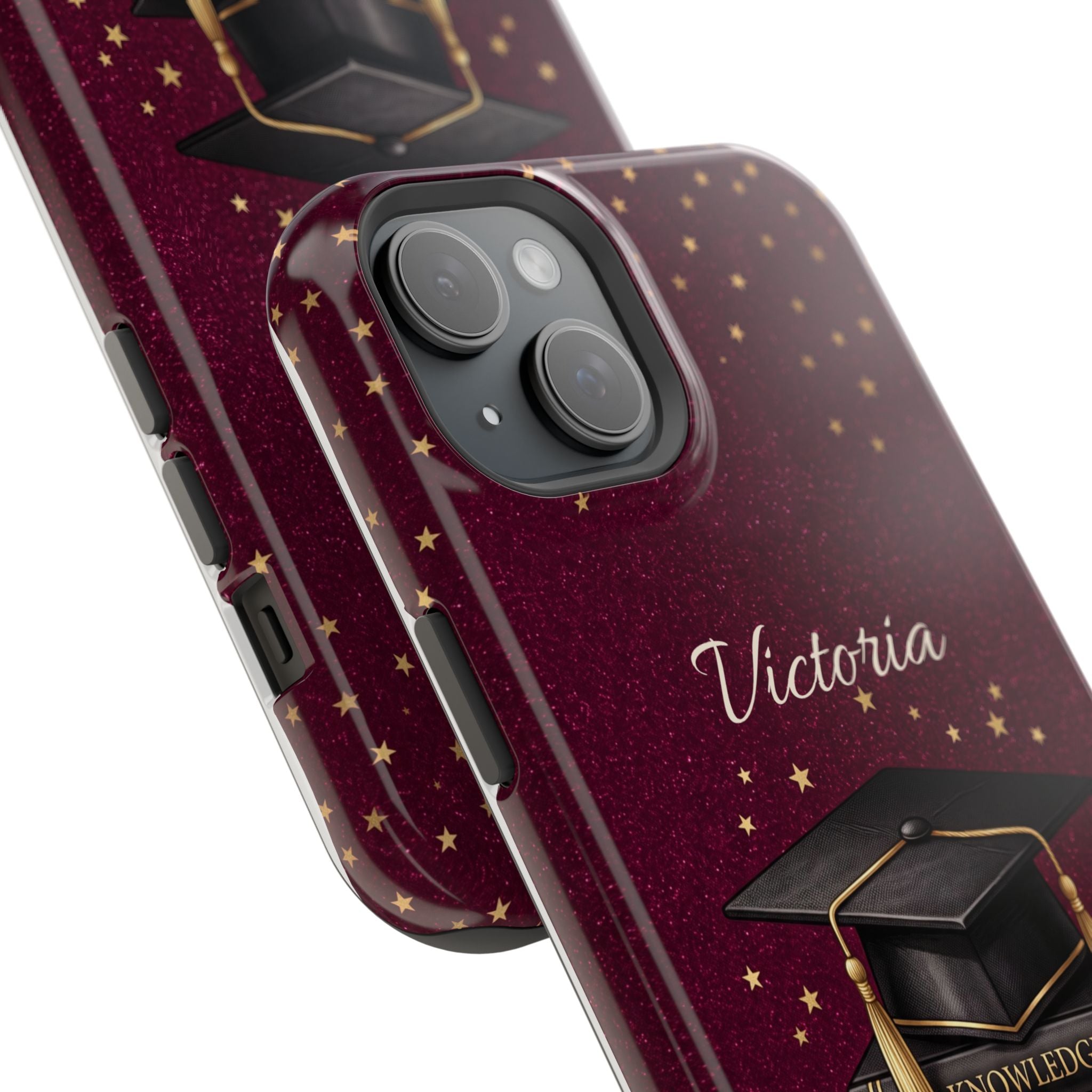 Graduation Cap & Books Personalized Teacher Phone Case — Wireless Charging Cover