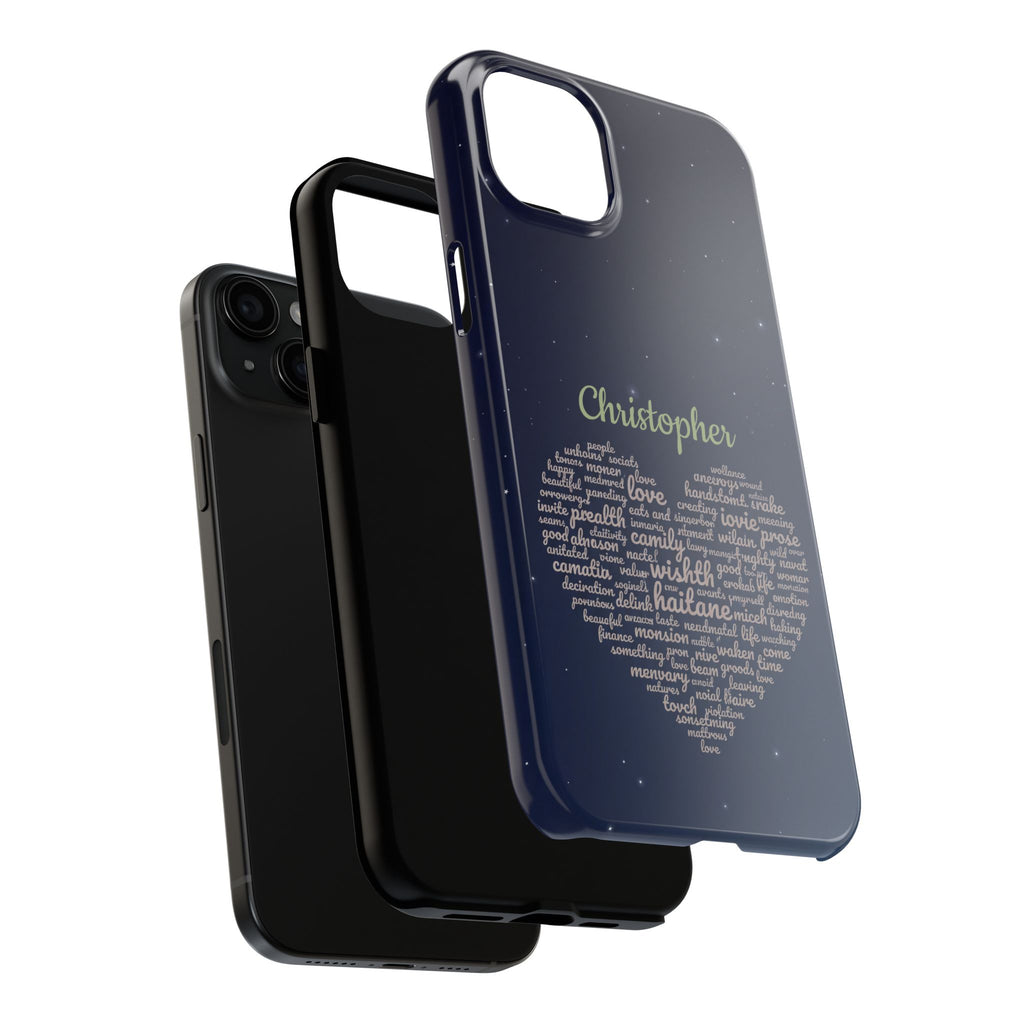 Personalized Teacher Heart Word Cloud Phone Case — Custom Name Starry Design