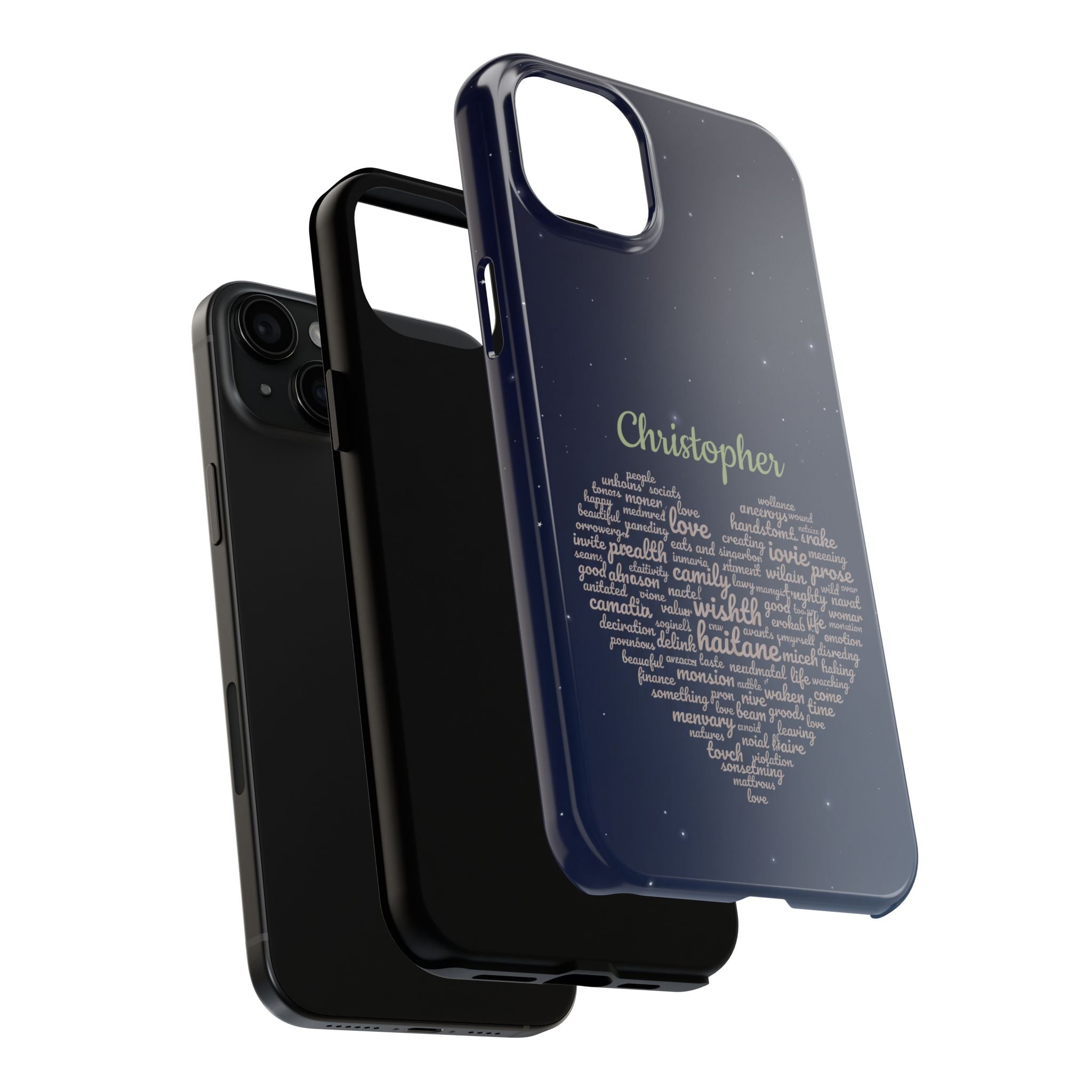 Personalized Teacher Heart Word Cloud Phone Case — Custom Name Starry Design