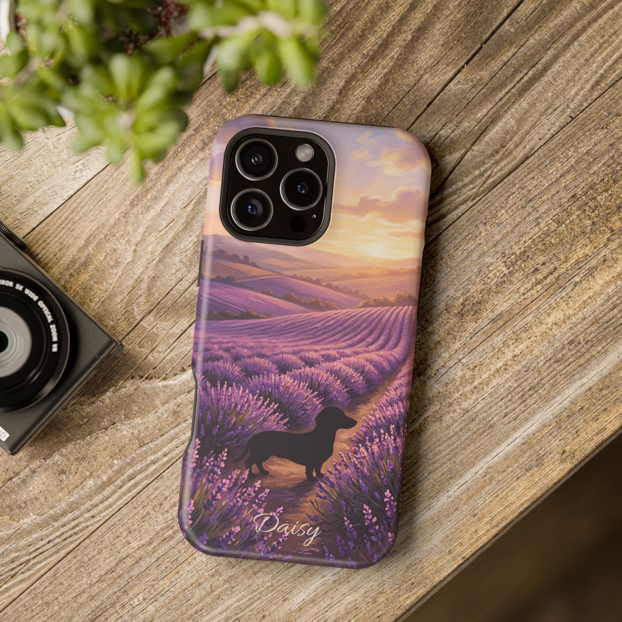 Personalized Dachshund Lavender Field Phone Case — Wireless Charging Cover