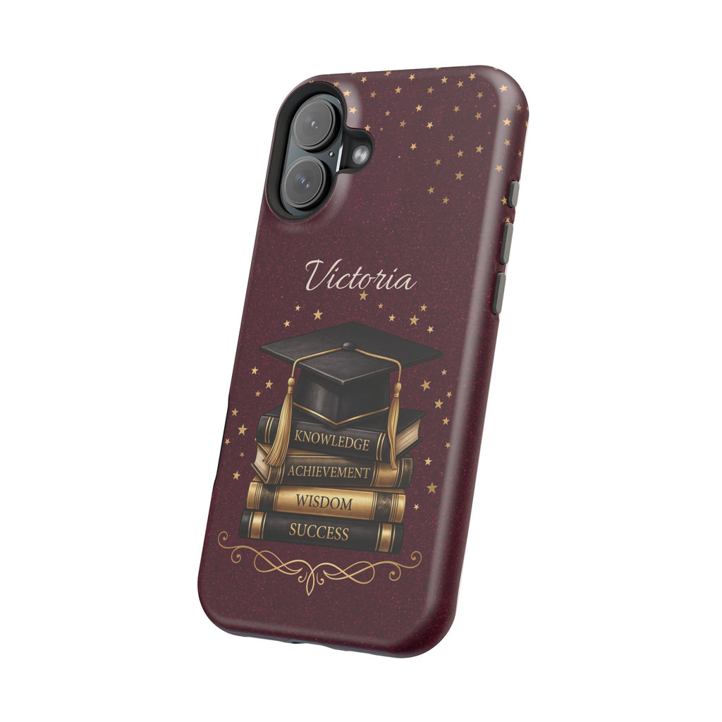 Graduation Cap & Books Personalized Teacher Phone Case — Wireless Charging Cover