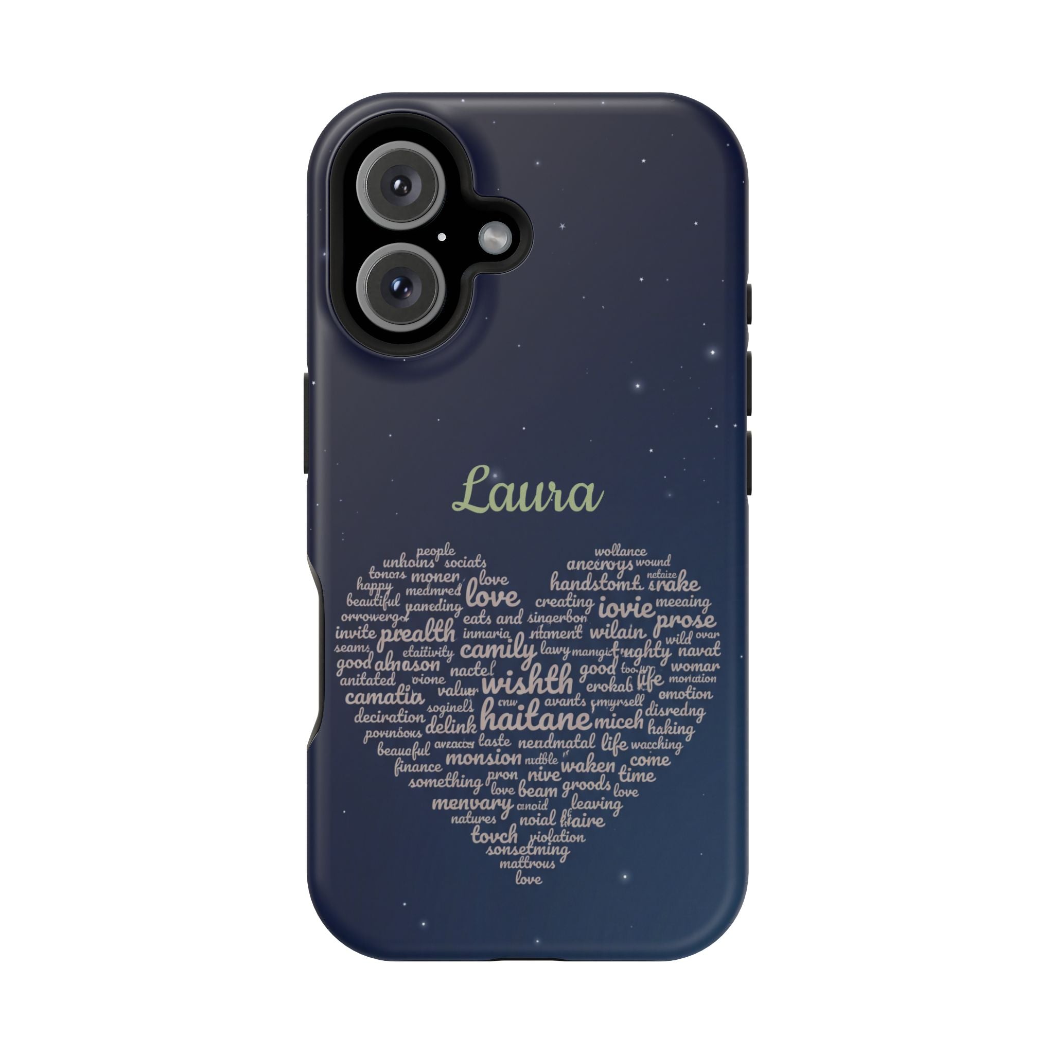 Personalized Teacher Heart Word Art Phone Case — Navy Wireless Charging Cover
