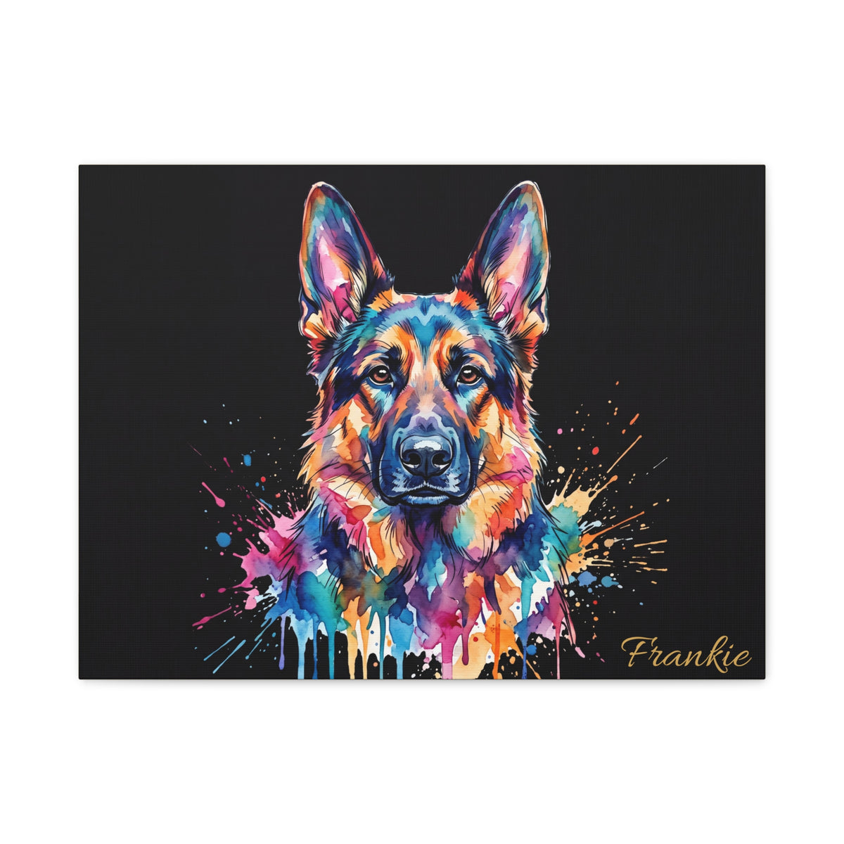 German Shepherd Personalized Canvas | Rainbow Paint Drip Wall Art