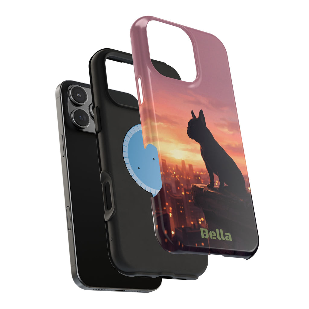 Personalized French Bulldog City Skyline Sunset Phone Case — Wireless Charging Cover