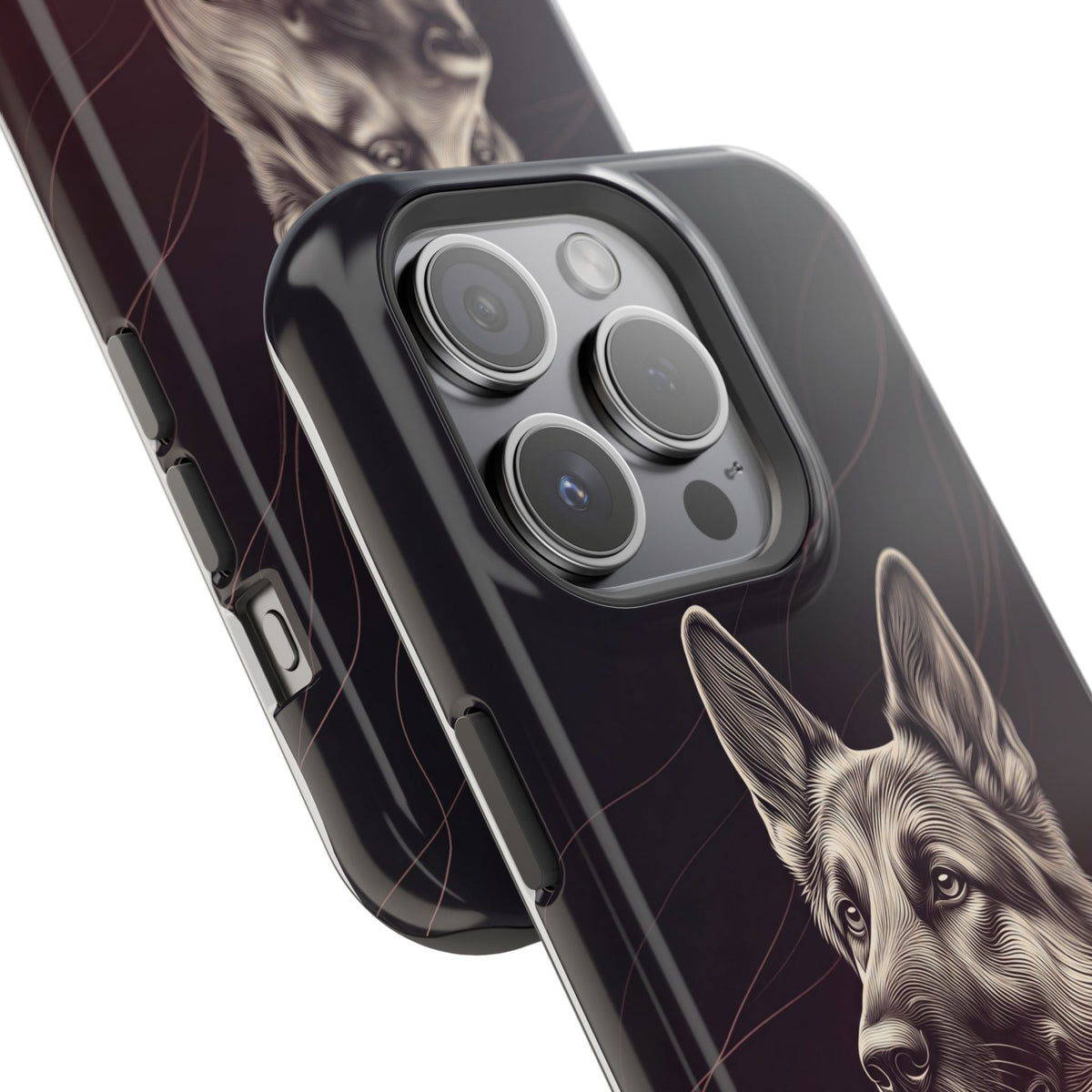 German Shepherd Phone Case | Burgundy Line Art — Tough Magnetic Case with Wireless Charging