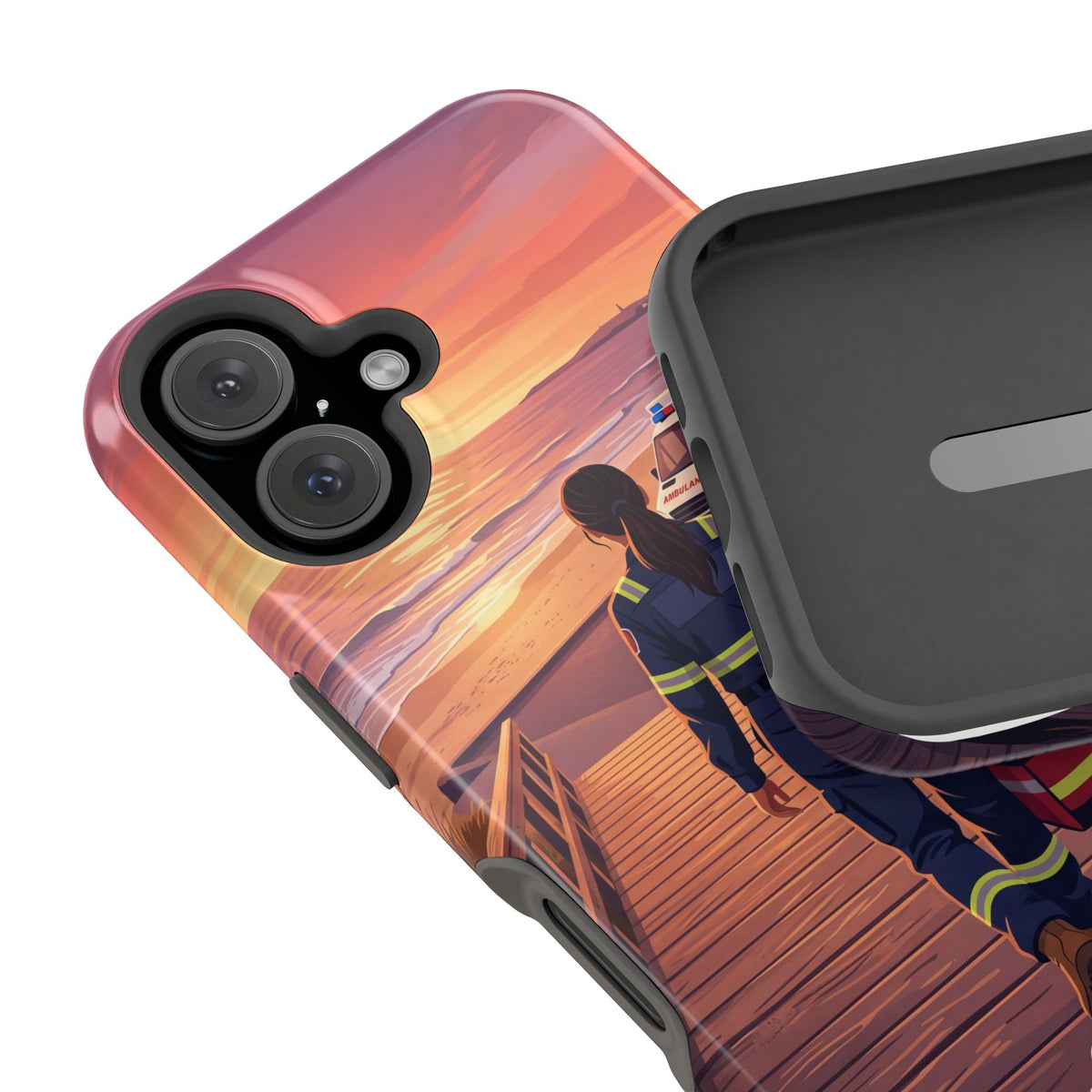 Sunset Boardwalk Personalized Paramedic Phone Case — Wireless Charging Cover