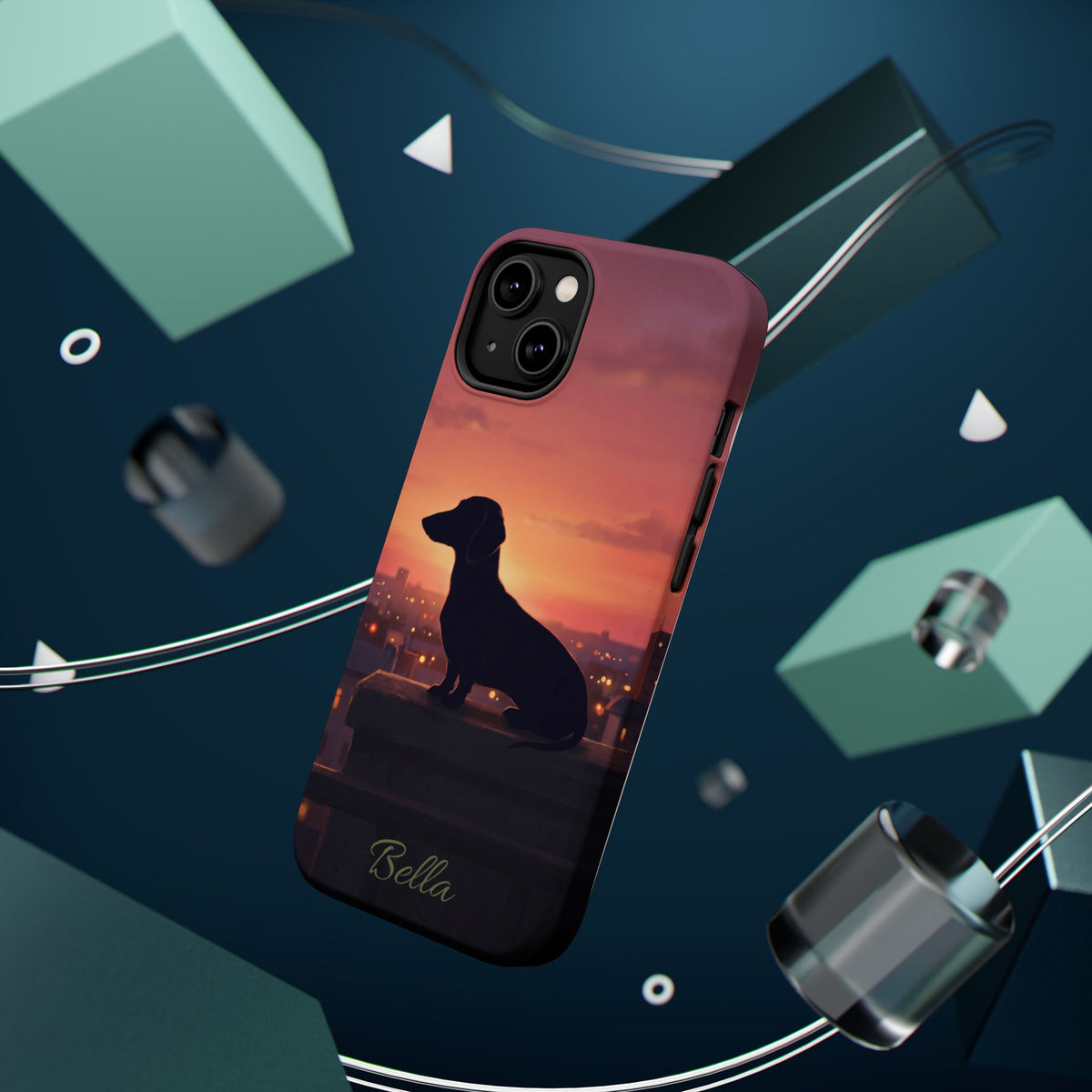 Personalized Dachshund Rooftop Sunset Phone Case — Wireless Charging Cover