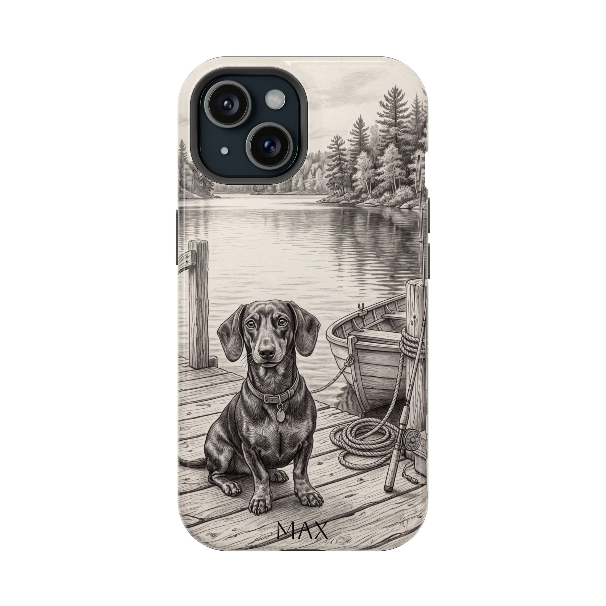 Personalized Dachshund Sunset Beach Phone Case — Wireless Charging Cover