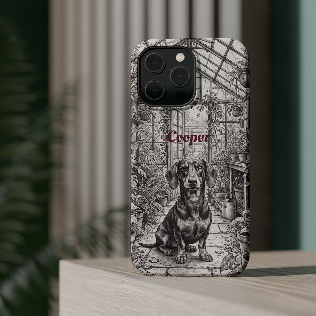 Personalized Dachshund Vintage Greenhouse Phone Case — Wireless Charging Cover