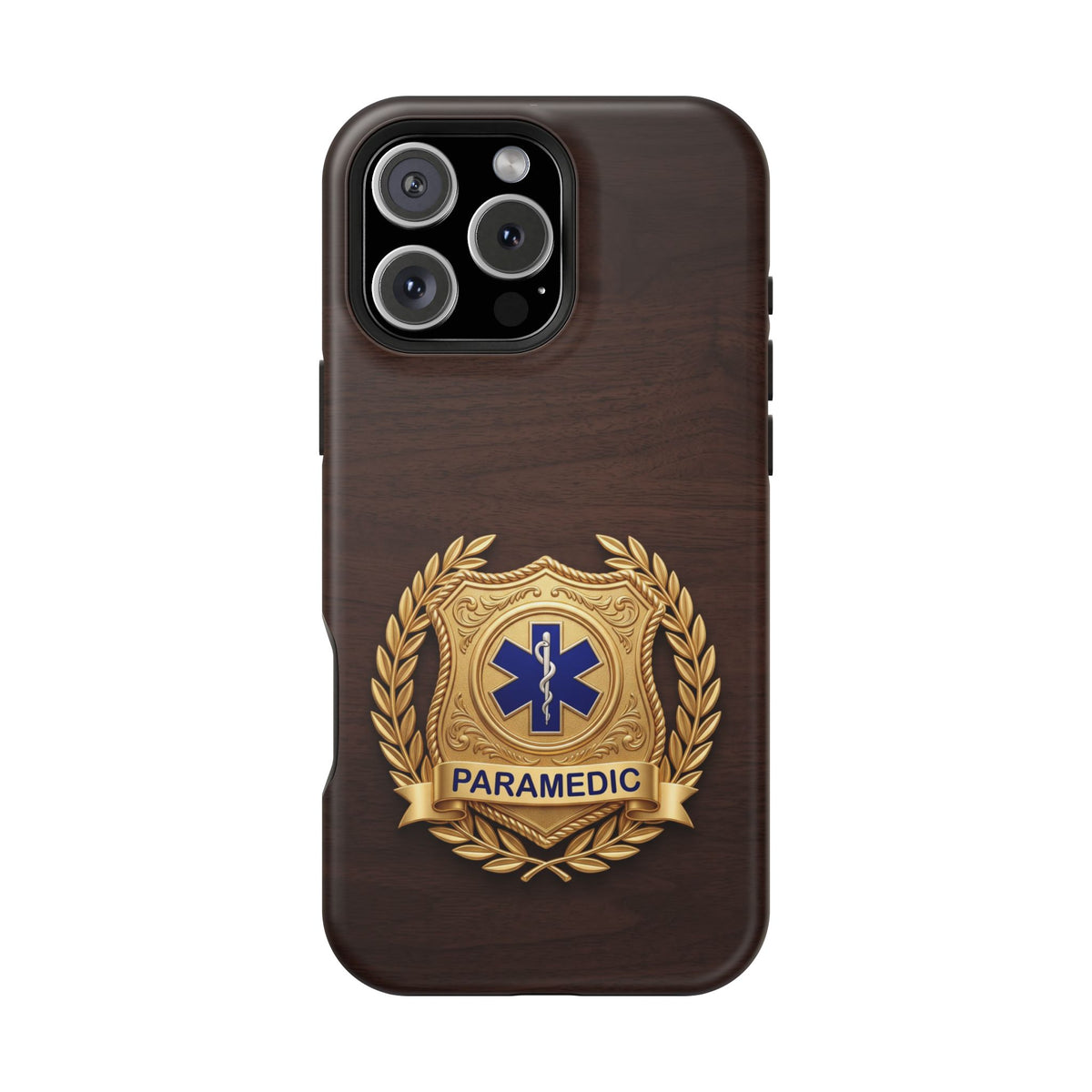 Gold Paramedic Laurel Badge Wood Phone Case — Magnetic Wireless Charging Cover