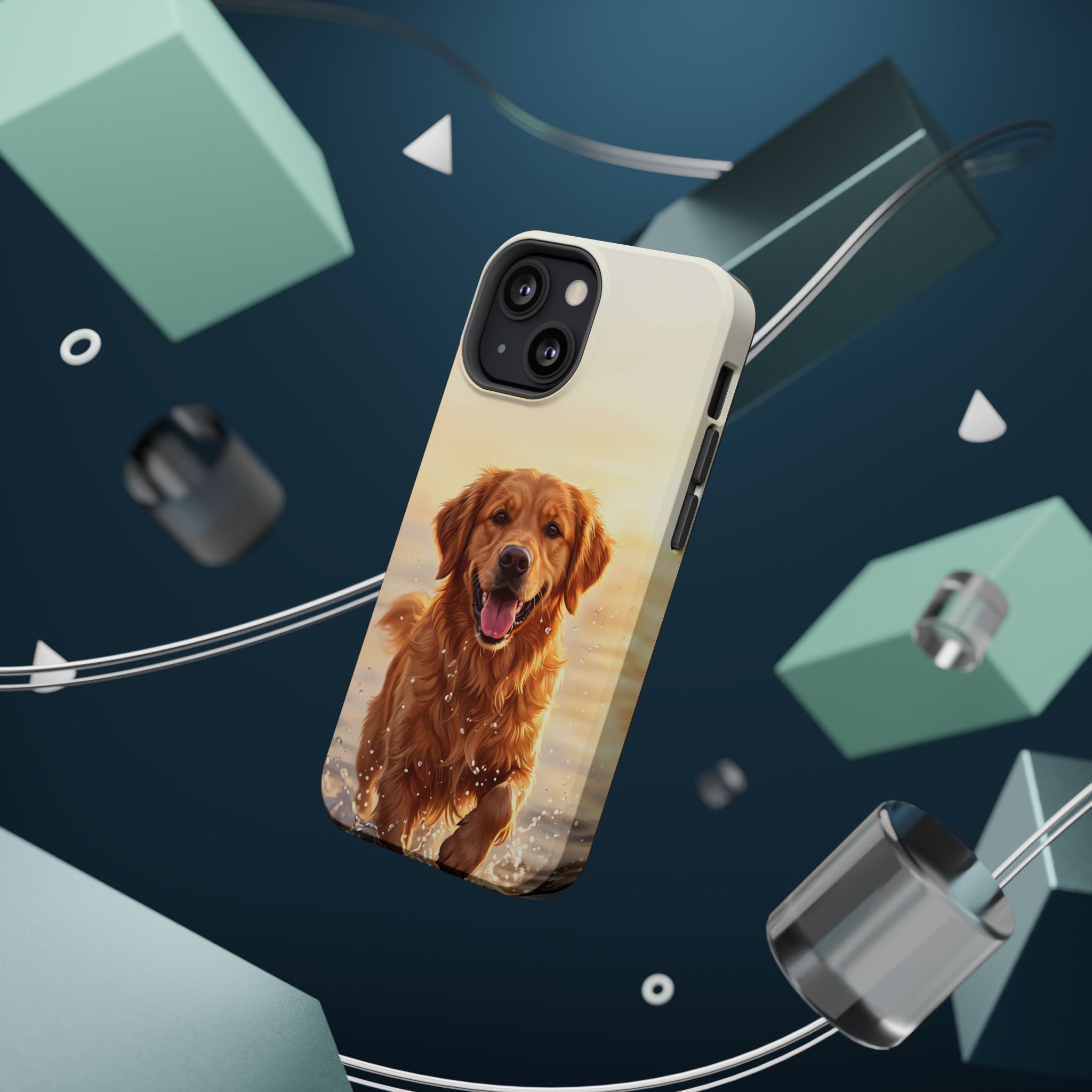 Beach Golden Retriever Phone Case — Impact-Resistant Wireless Charging Cover