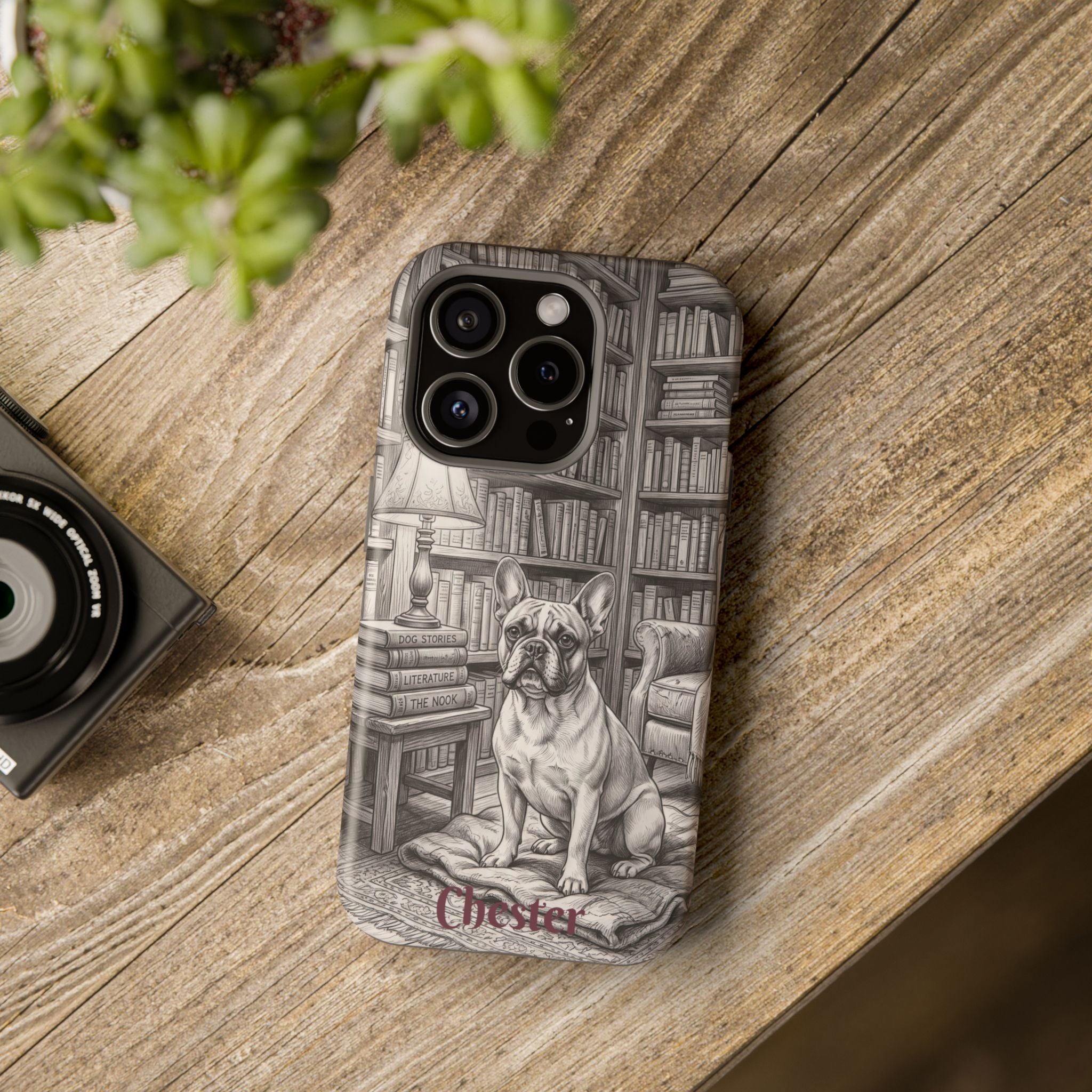 Personalized French Bulldog Library Study Phone Case — Wireless Charging Cover