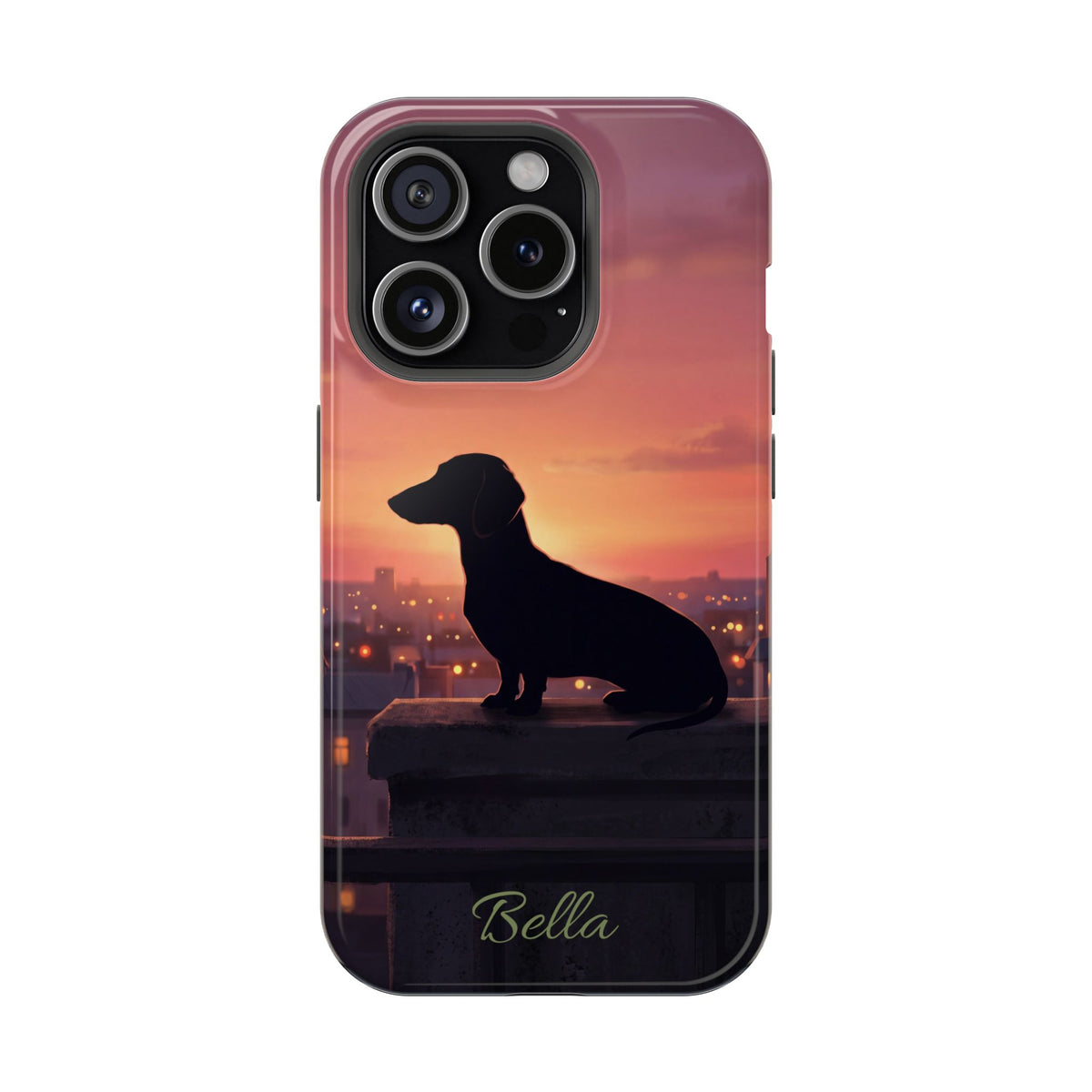 Personalized Dachshund Rooftop Sunset Phone Case — Wireless Charging Cover