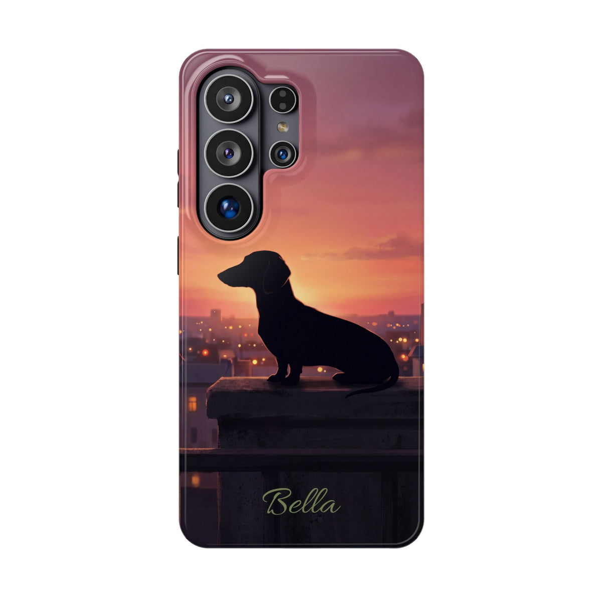Personalized Dachshund Rooftop Sunset Phone Case — Wireless Charging Cover