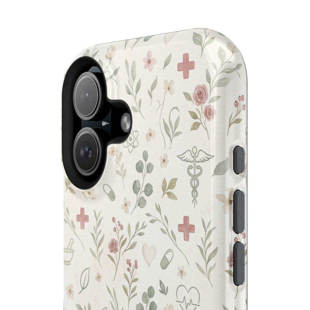 Floral Nurse Phone Case — Impact-Resistant Wireless Charging Cover