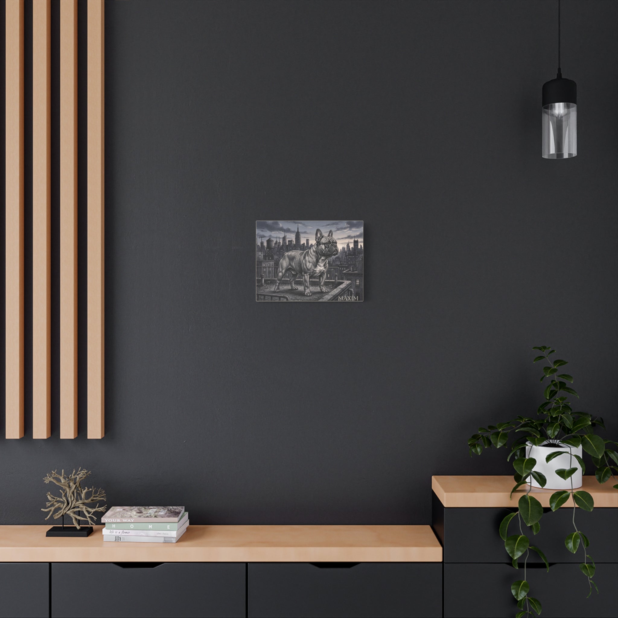 French Bulldog City Rooftop Sketch Personalized Canvas | Urban Skyline Wall Art