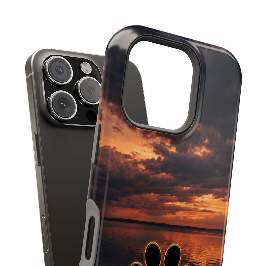Sunset Paw Print Phone Case — Impact-Resistant Wireless Charging Cover