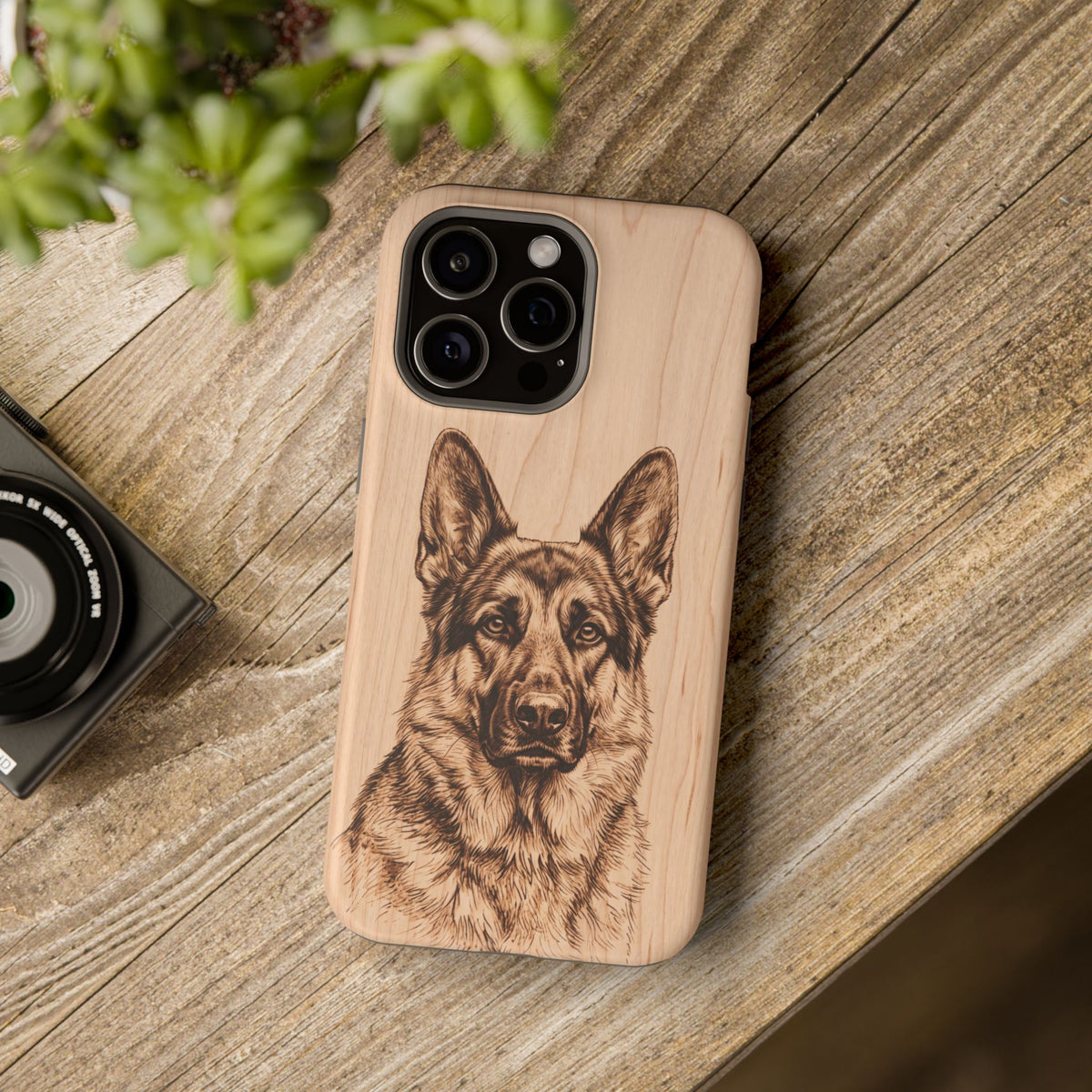 German Shepherd Phone Case | Pyrography Art — Tough Magnetic Case with Wireless Charging