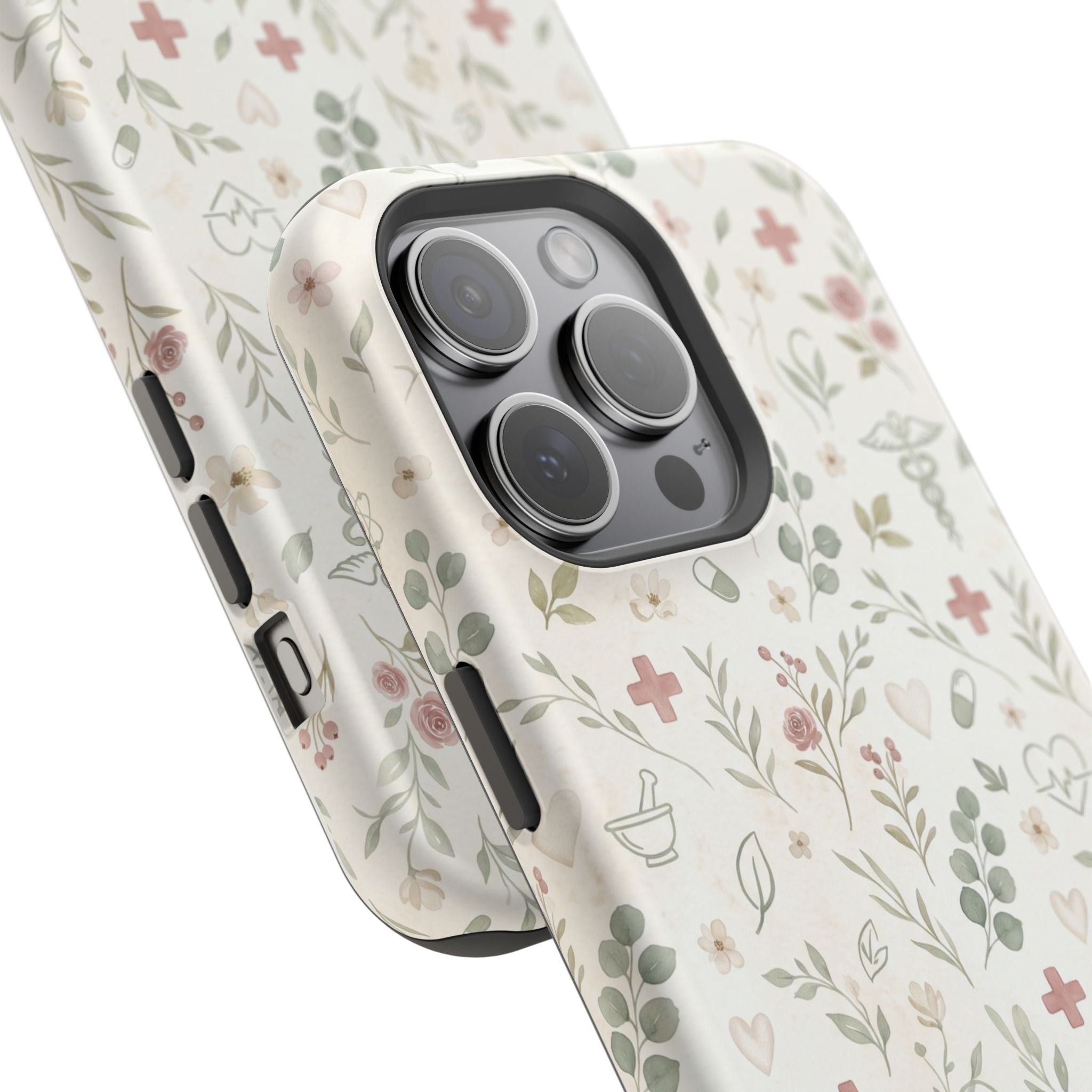 Floral Nurse Phone Case — Impact-Resistant Wireless Charging Cover