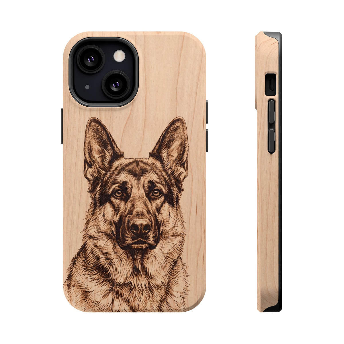 German Shepherd Phone Case | Pyrography Art — Tough Magnetic Case with Wireless Charging