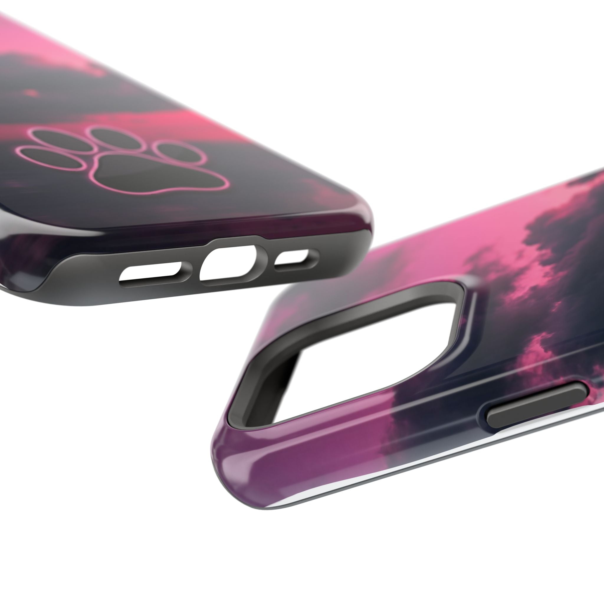 Pink Sky Paw Print Phone Case — Impact-Resistant Wireless Charging Cover