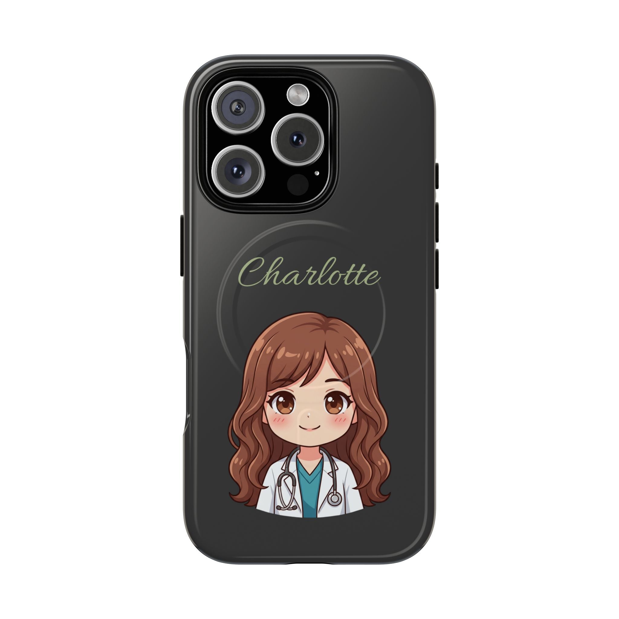 Personalized Tough Magnetic Phone Case | With Custom Name – Cute Illustrated Nurse Character Case for iPhones