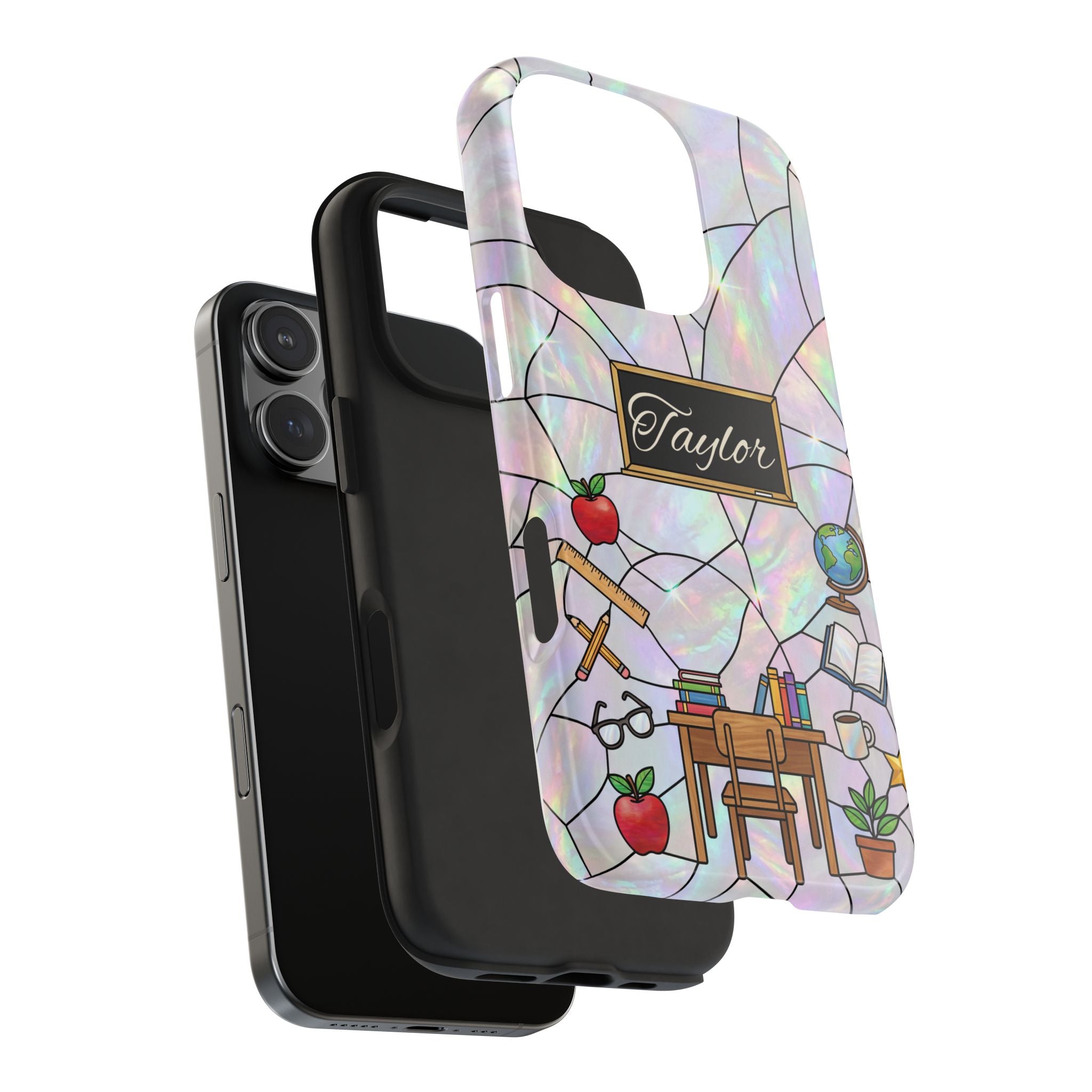 Personalized Teacher Phone Case — Custom Name Stained Glass Classroom Design